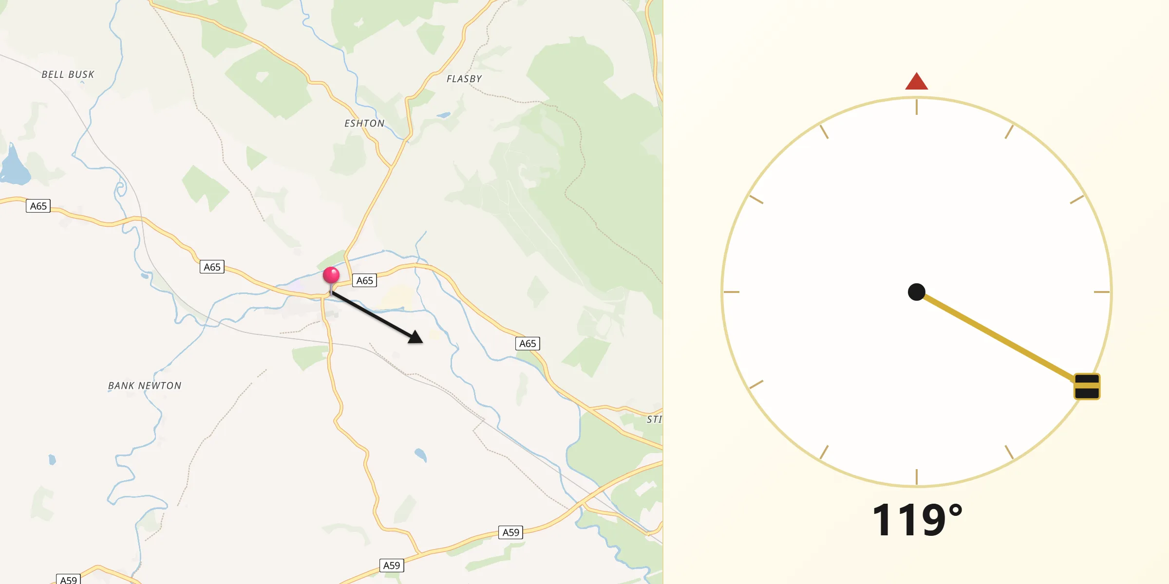 Qibla Direction from Gargrave