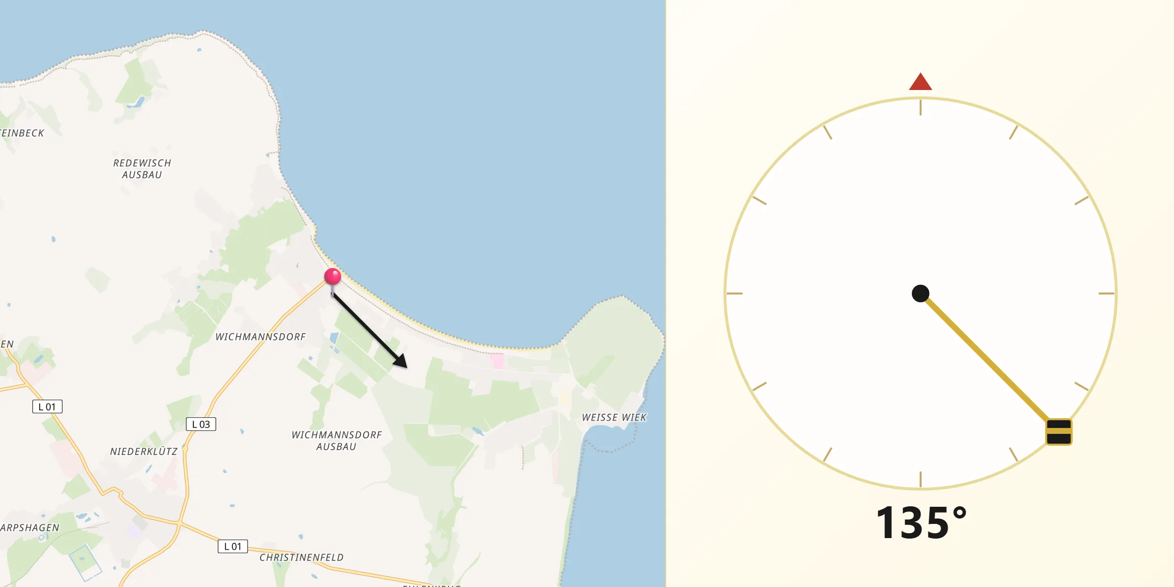 Qibla-Richtung von Ostseebad Boltenhagen