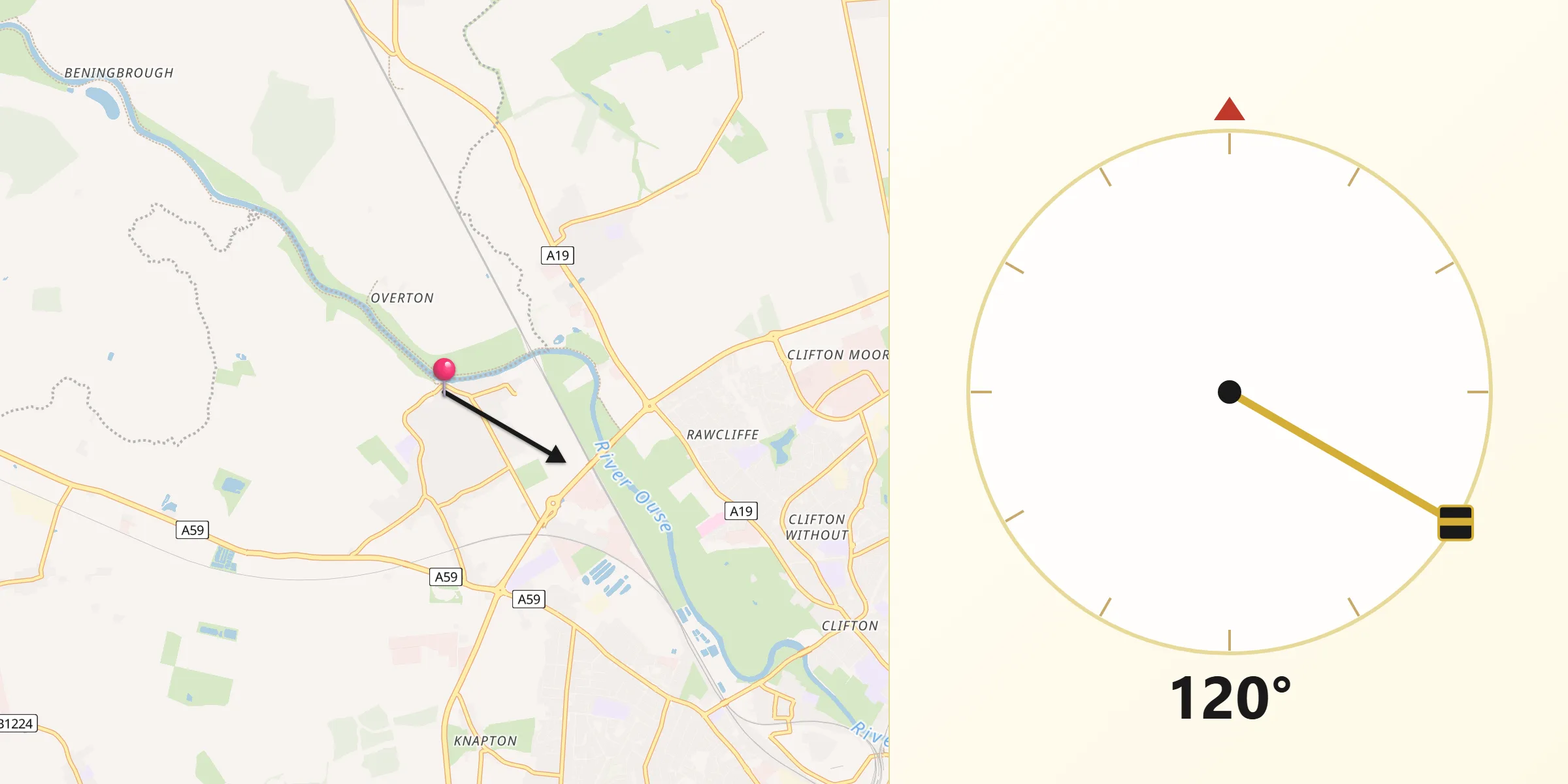 Qibla Direction from Nether Poppleton