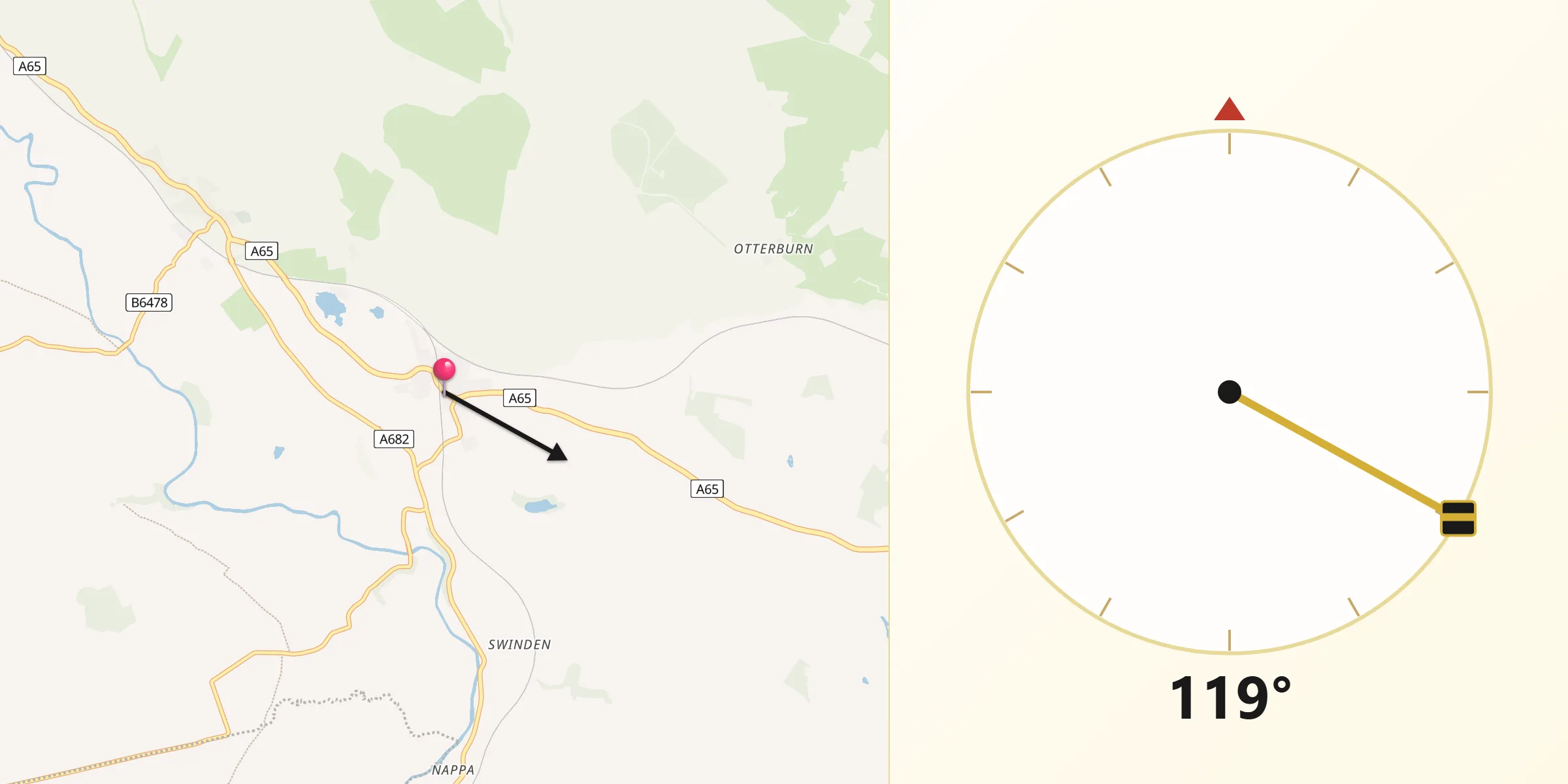 Qibla Direction from Hellifield