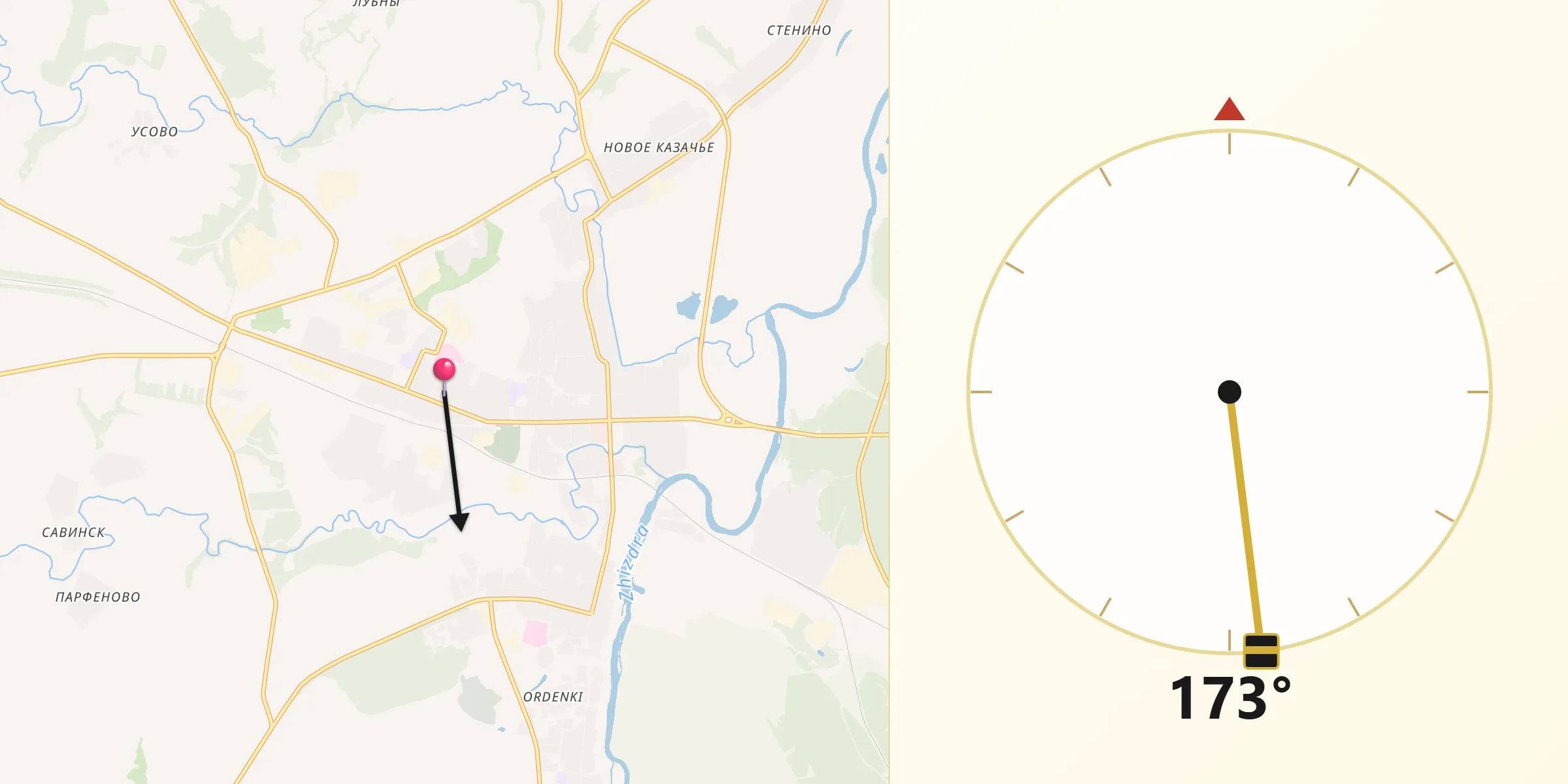 Направление Киблы из Козельск