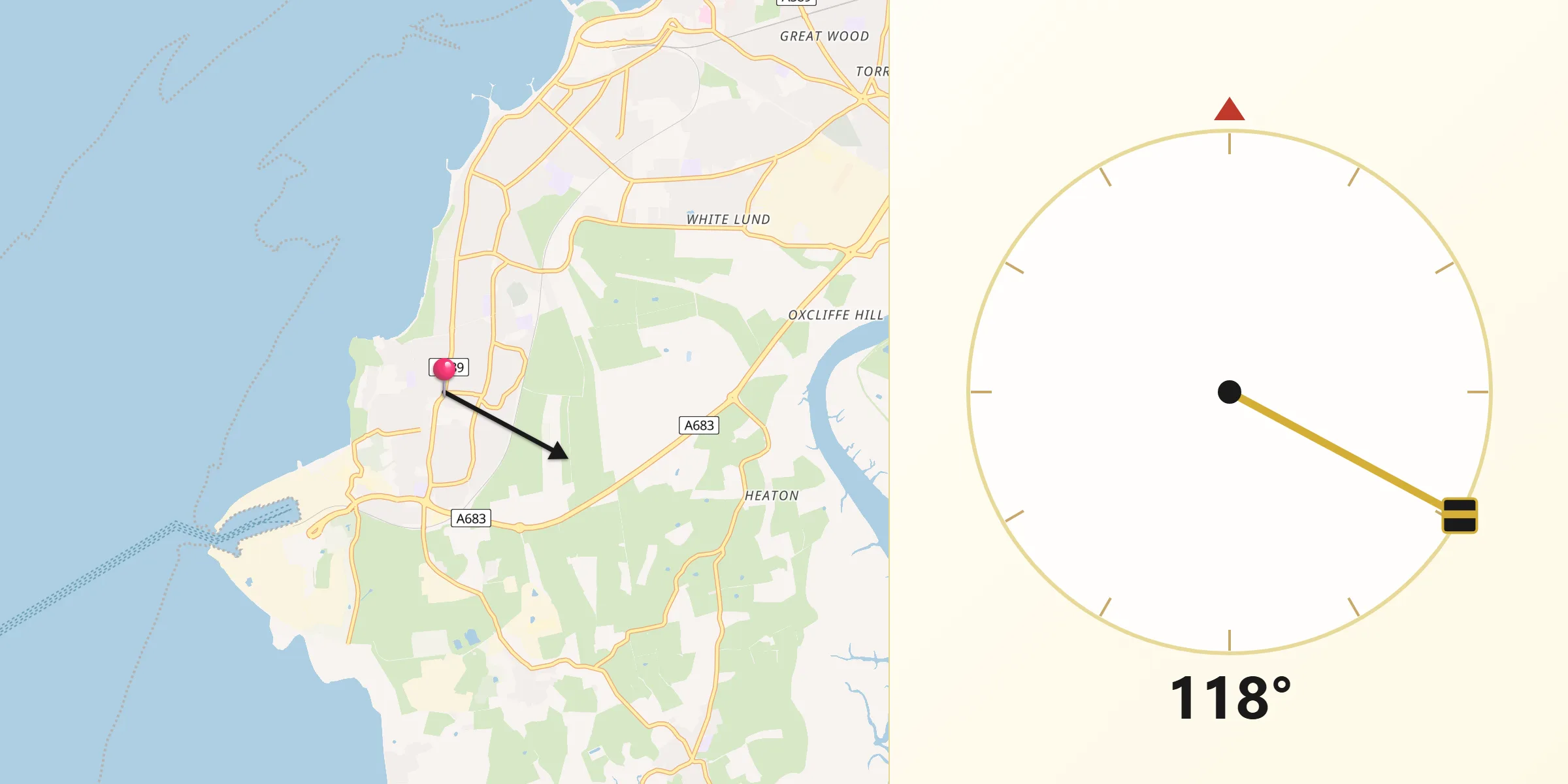 Qibla Direction from Heysham