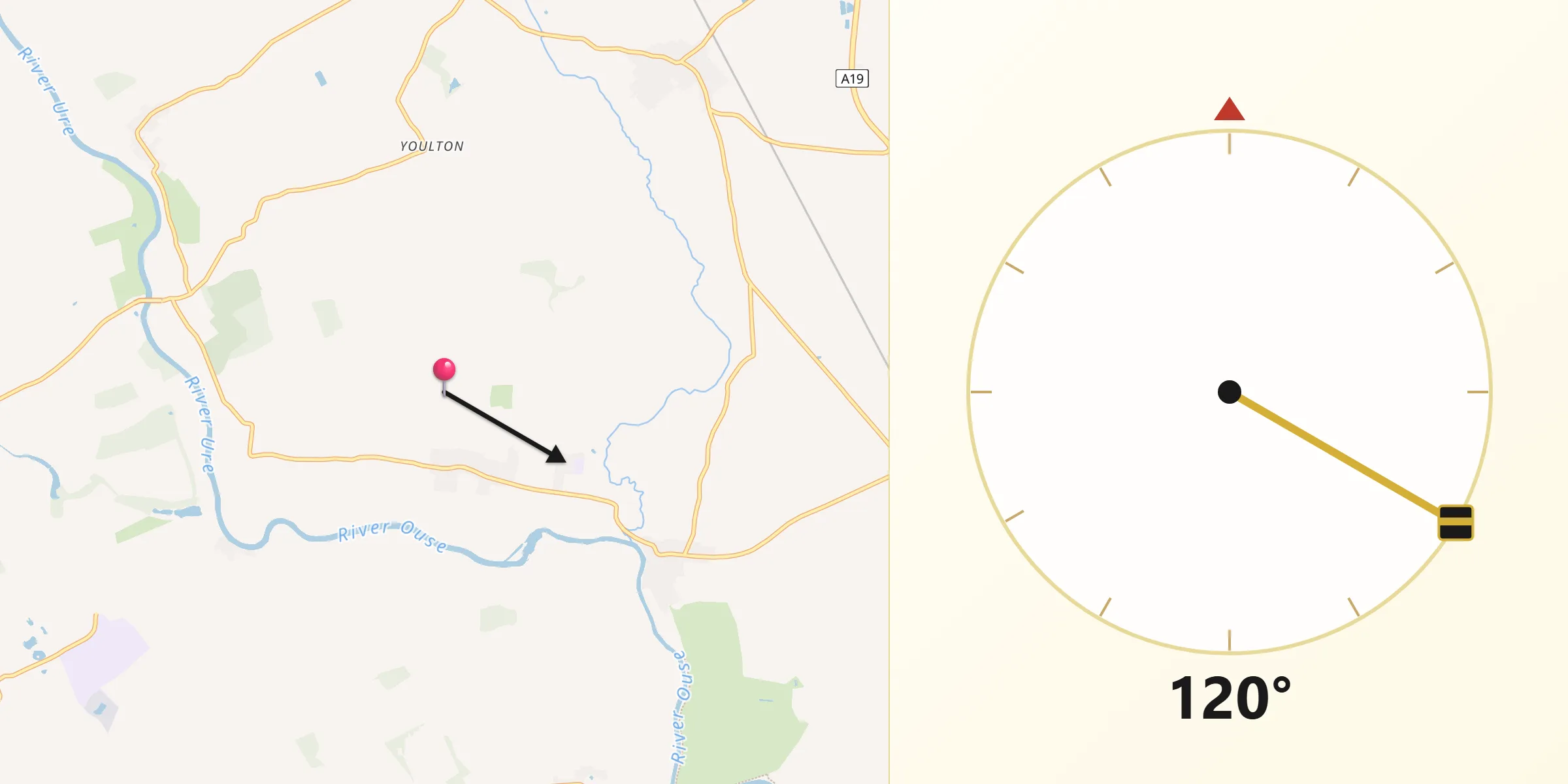 Qibla Direction from Linton upon Ouse