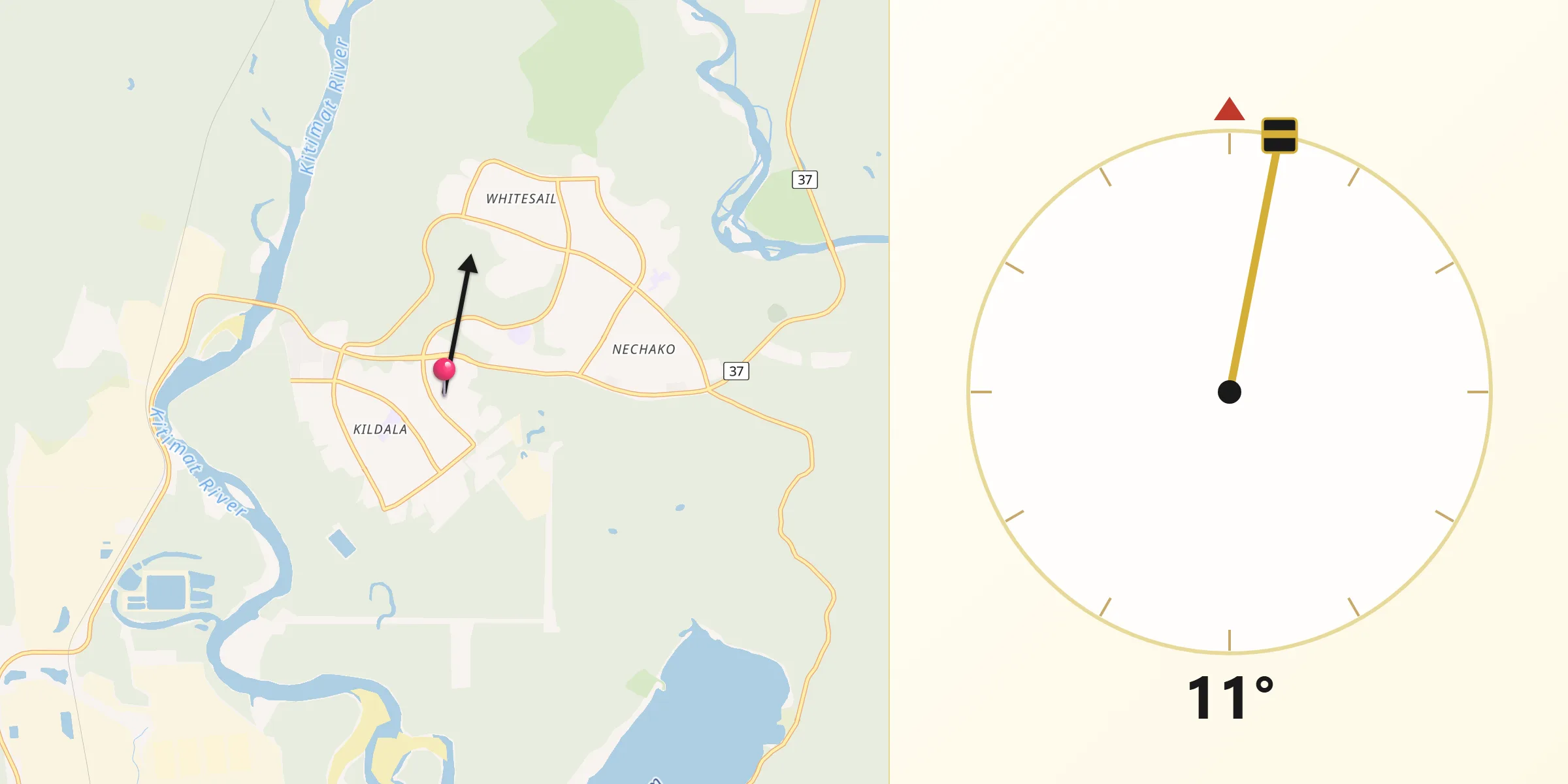Qibla Direction from Kitimat