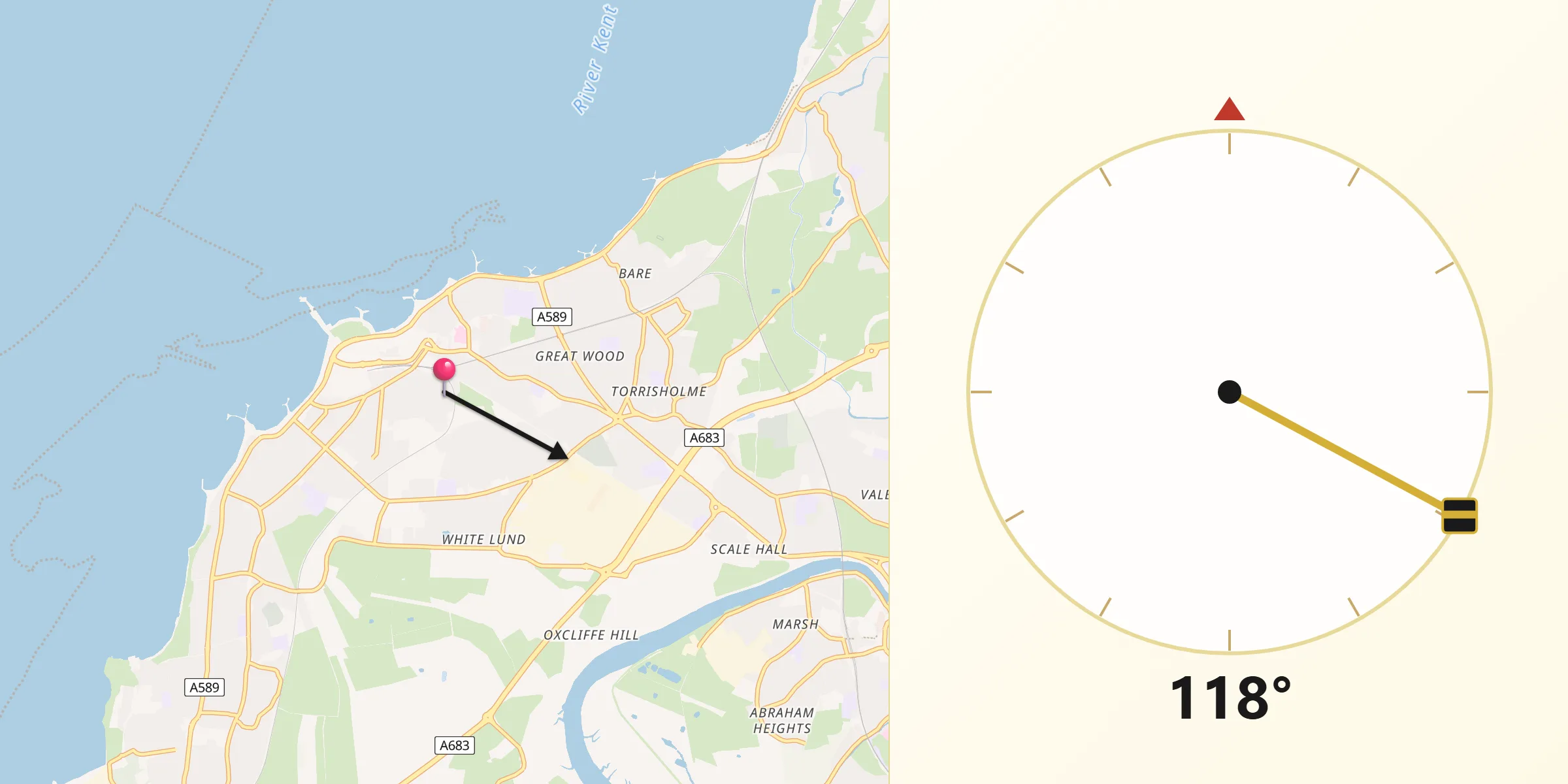 Qibla Direction from Morecambe