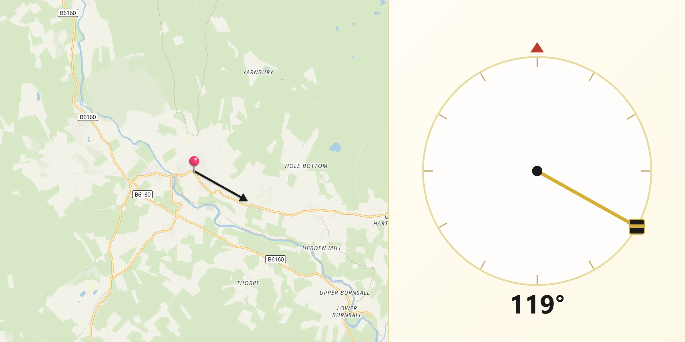 Qibla Direction from Grassington
