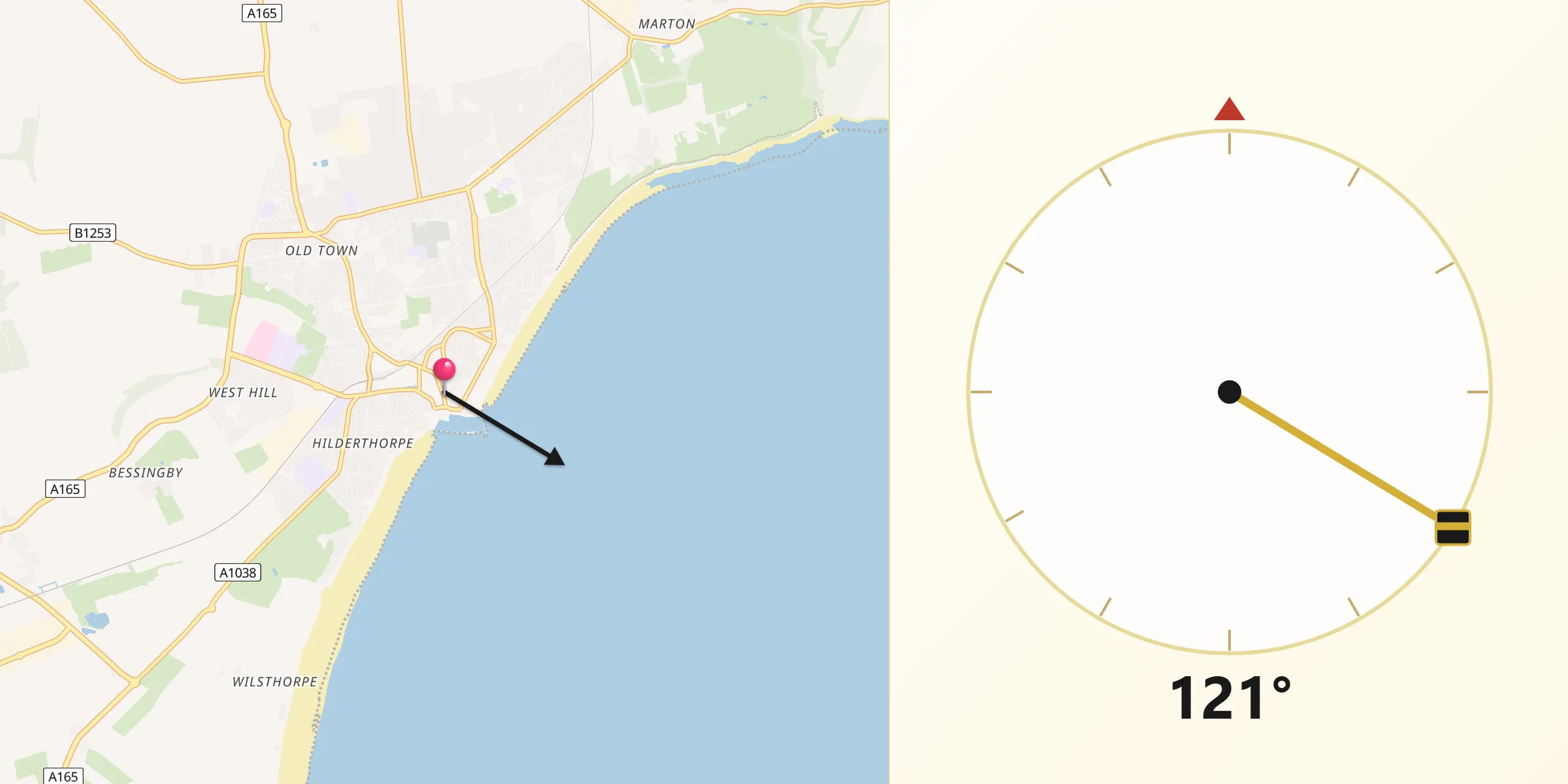 Qibla Direction from Bridlington