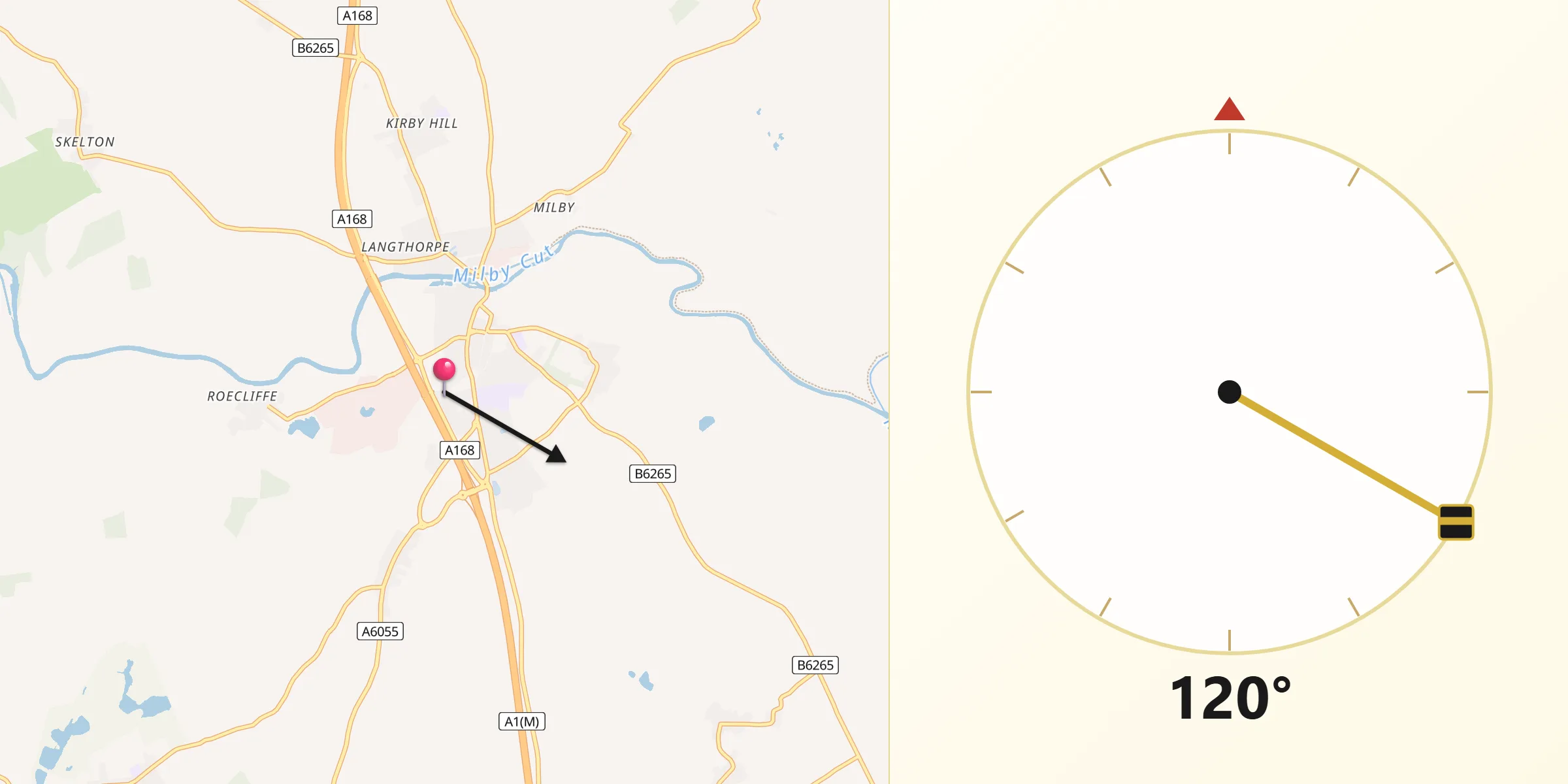 Qibla Direction from Boroughbridge