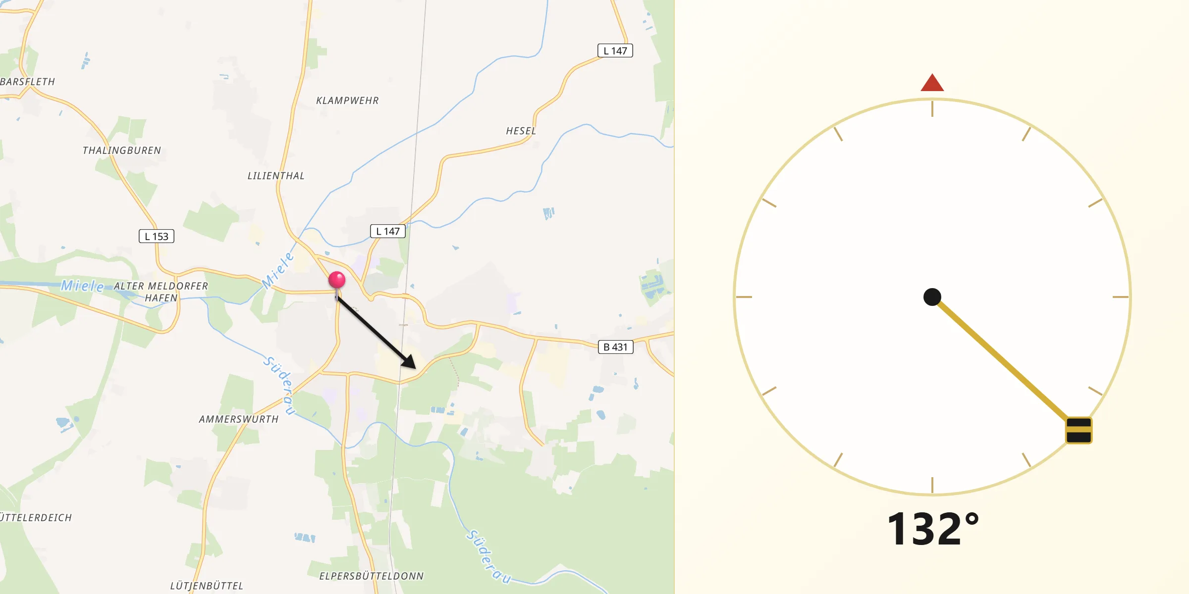 Qibla-Richtung von Meldorf