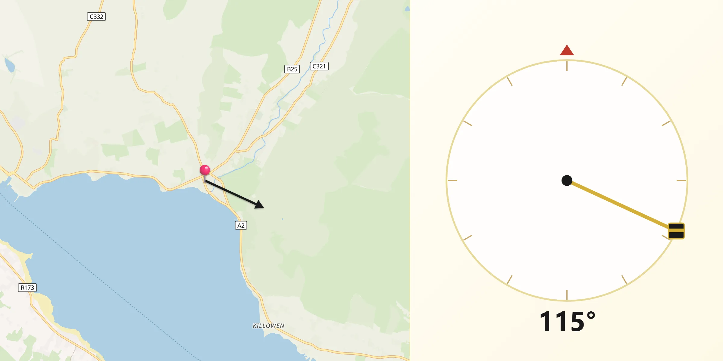 Qibla Direction from Rostrevor