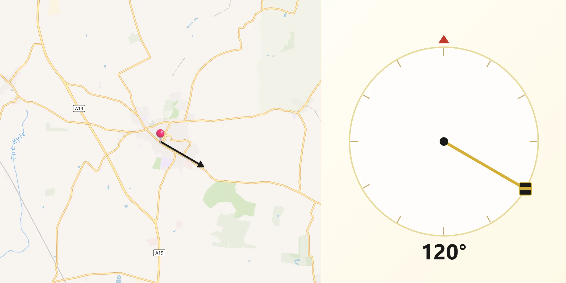 Qibla Direction from Easingwold