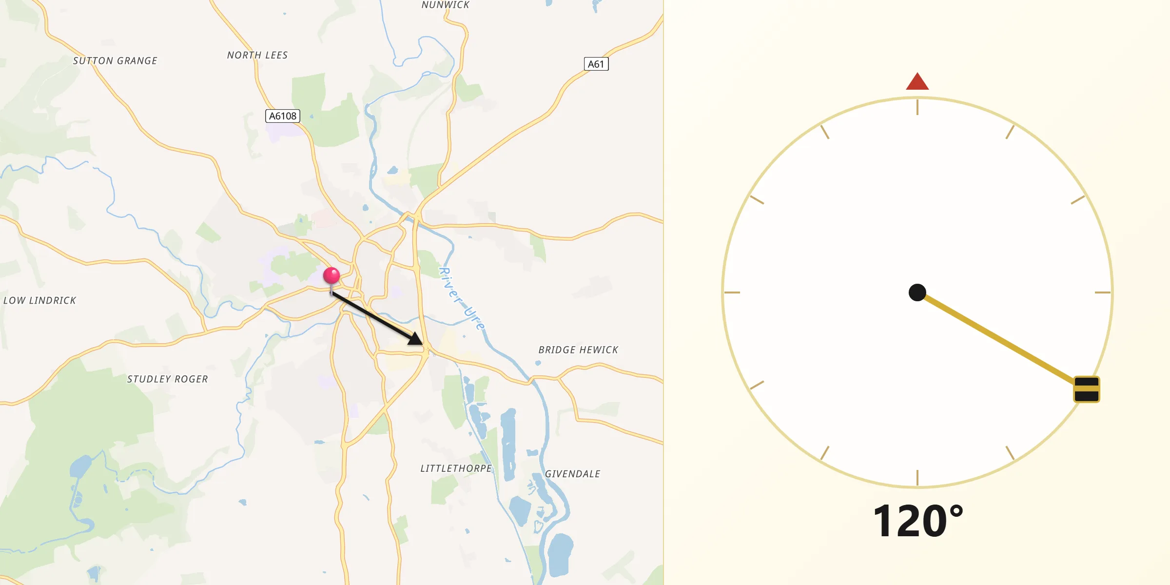 Qibla Direction from Ripon