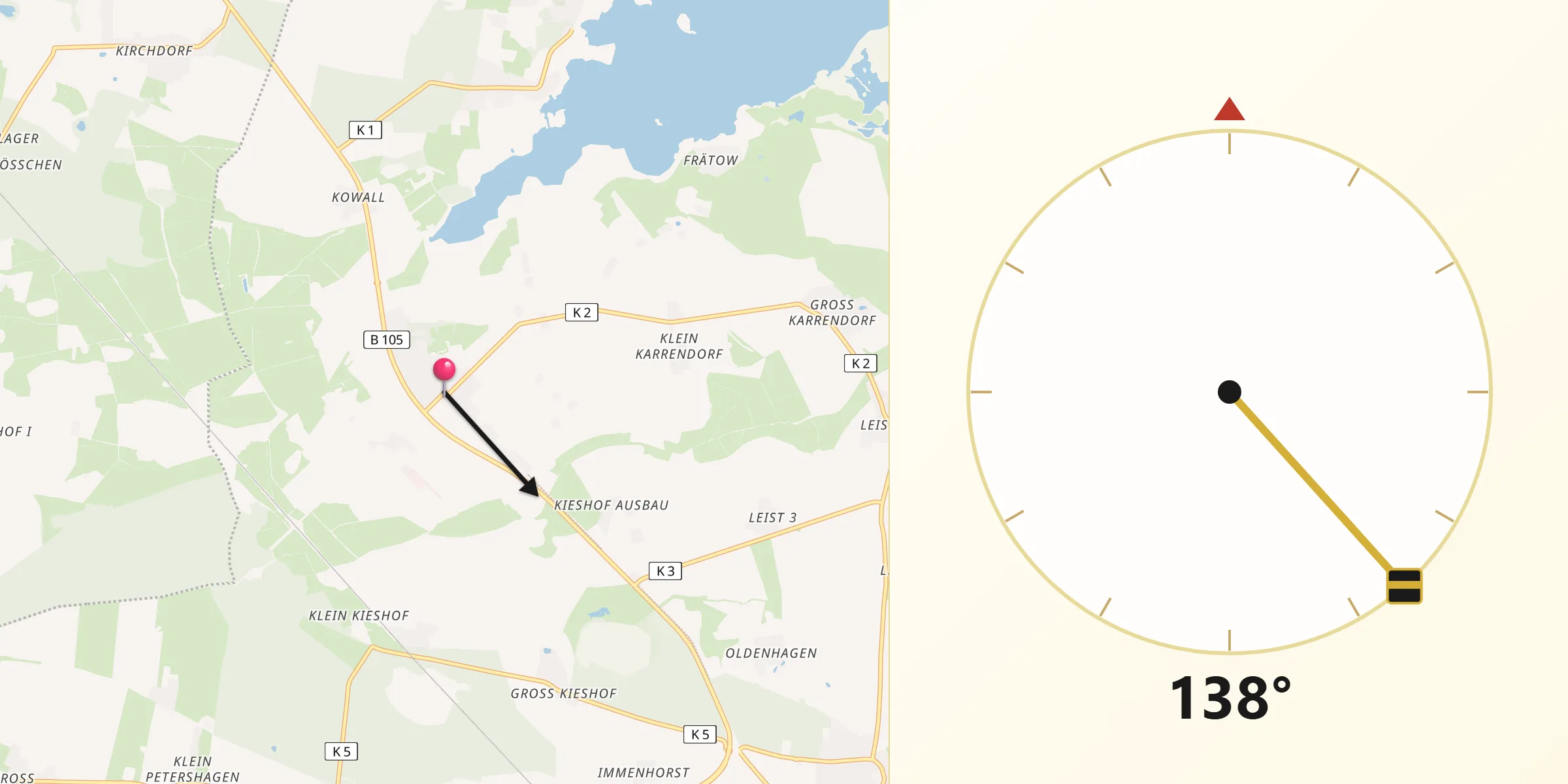Qibla-Richtung von Mesekenhagen
