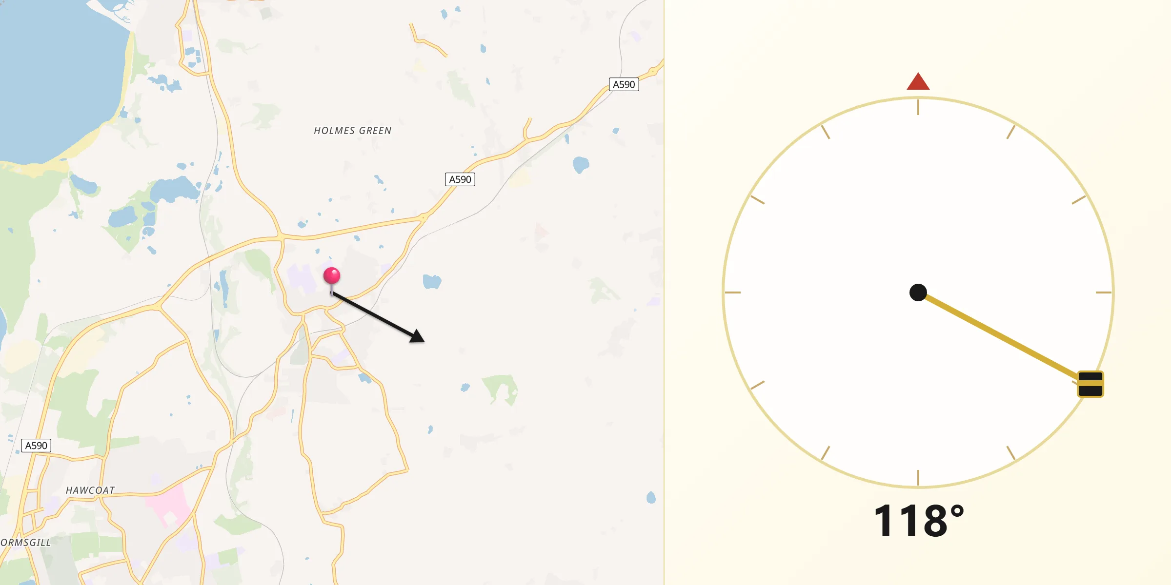Qibla Direction from Dalton in Furness