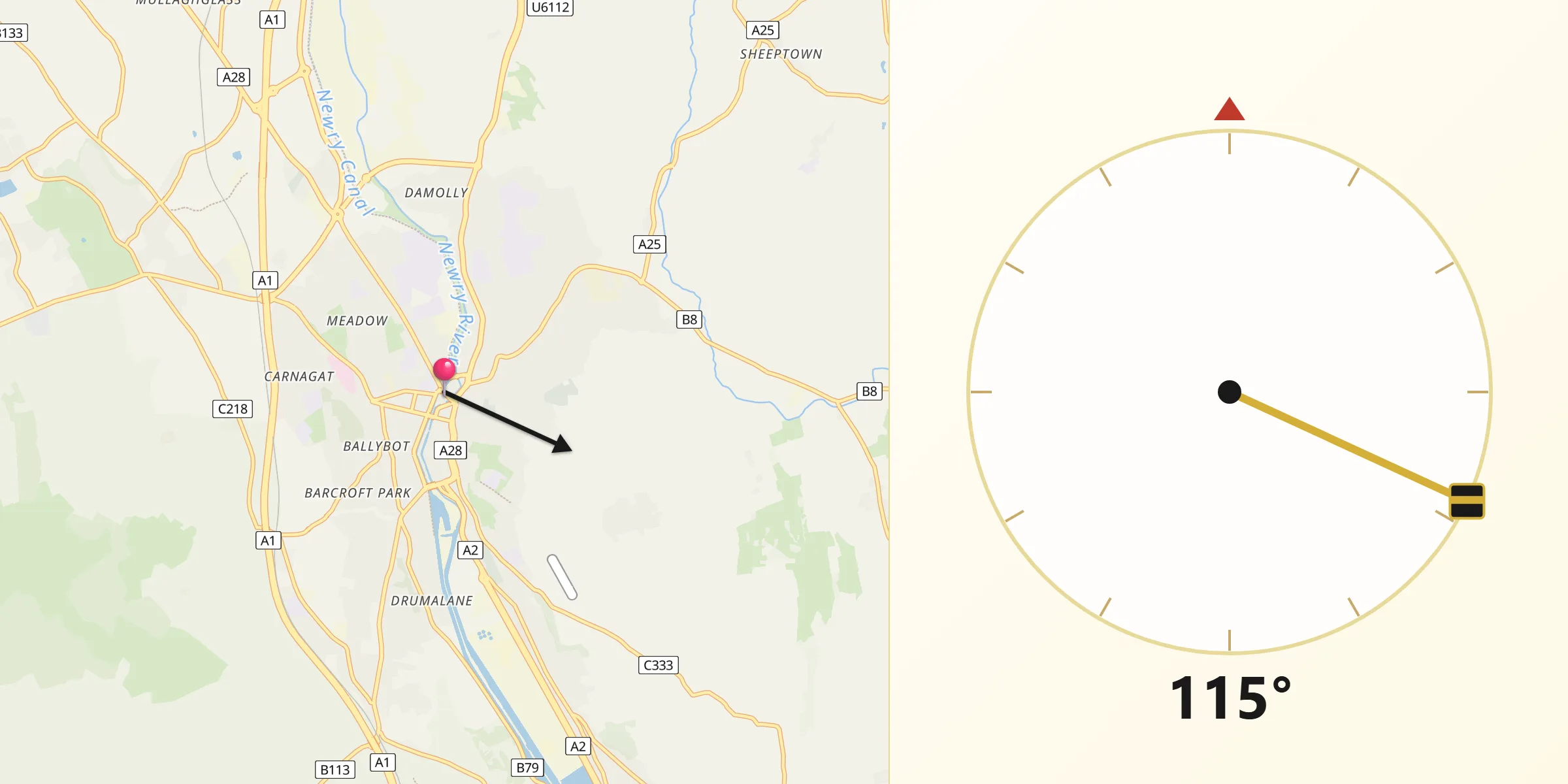 Qibla Direction from Newry
