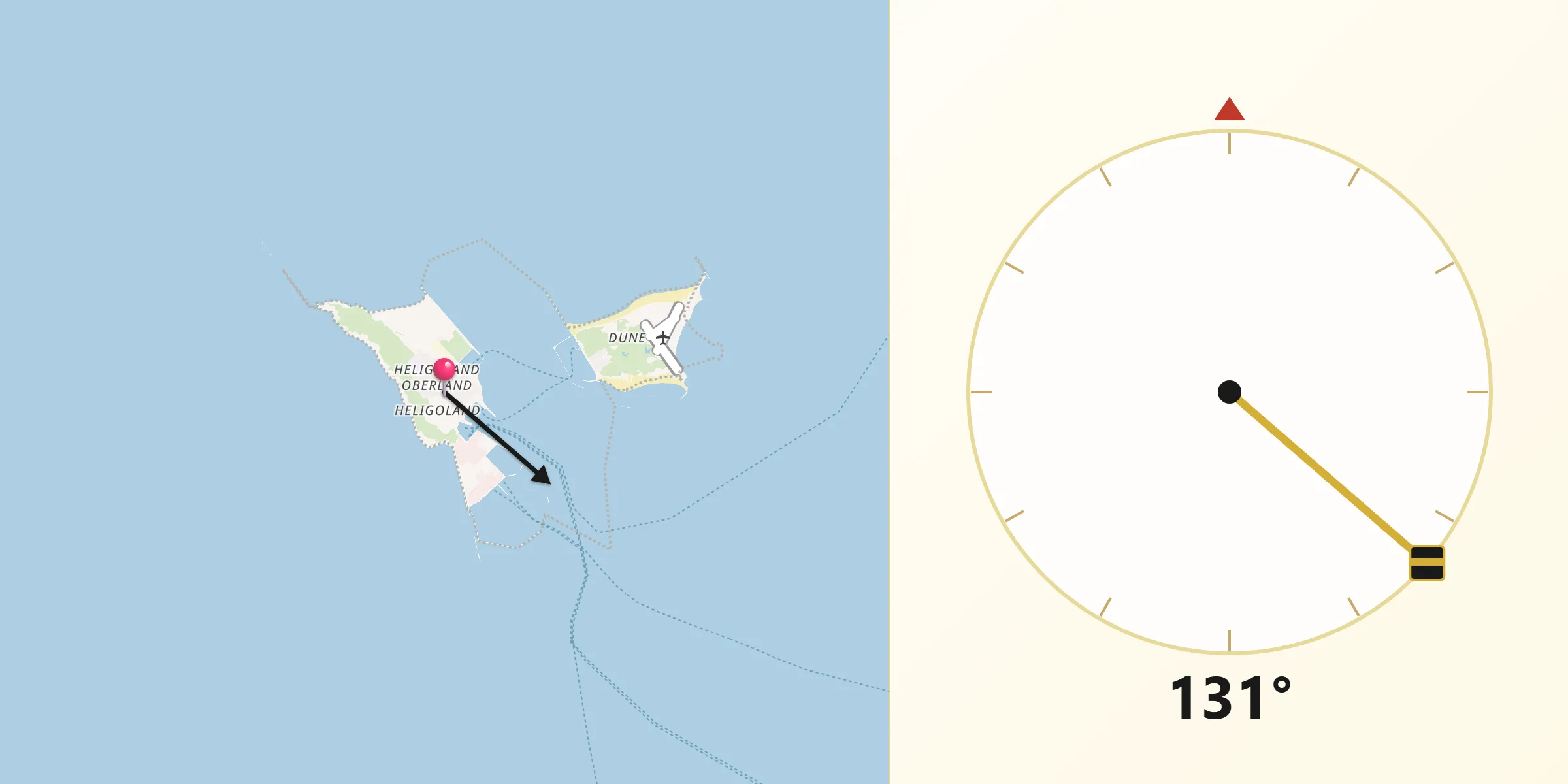 Qibla-Richtung von Helgoland