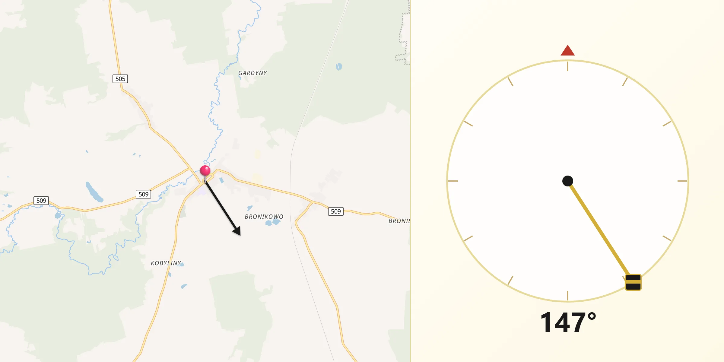 Kierunek Qibla z Młynary