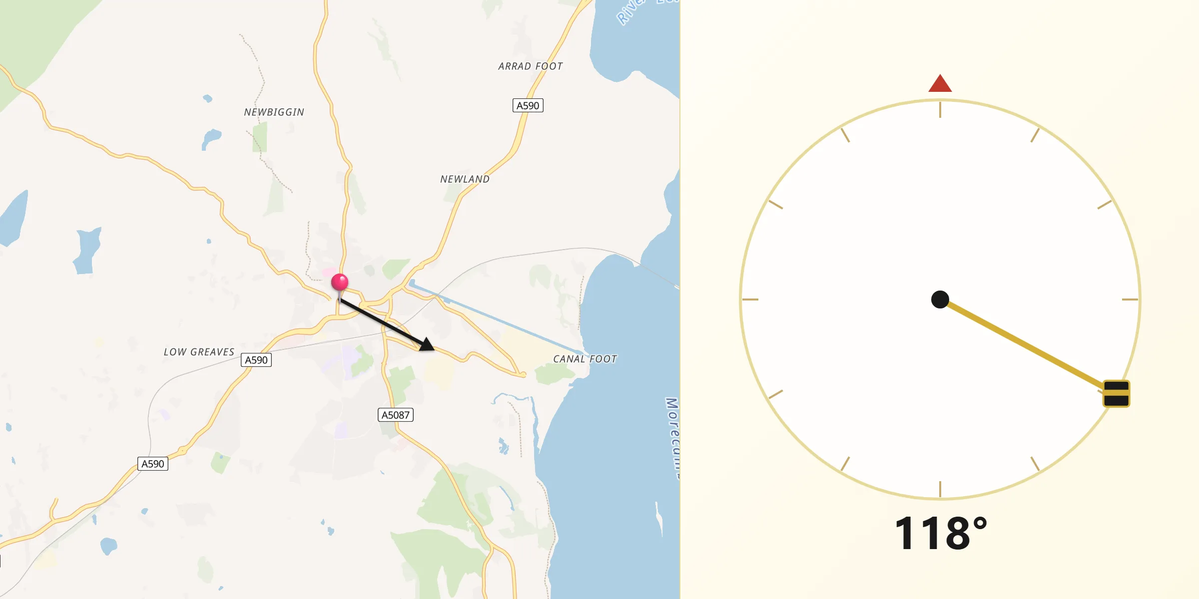 Qibla Direction from Ulverston