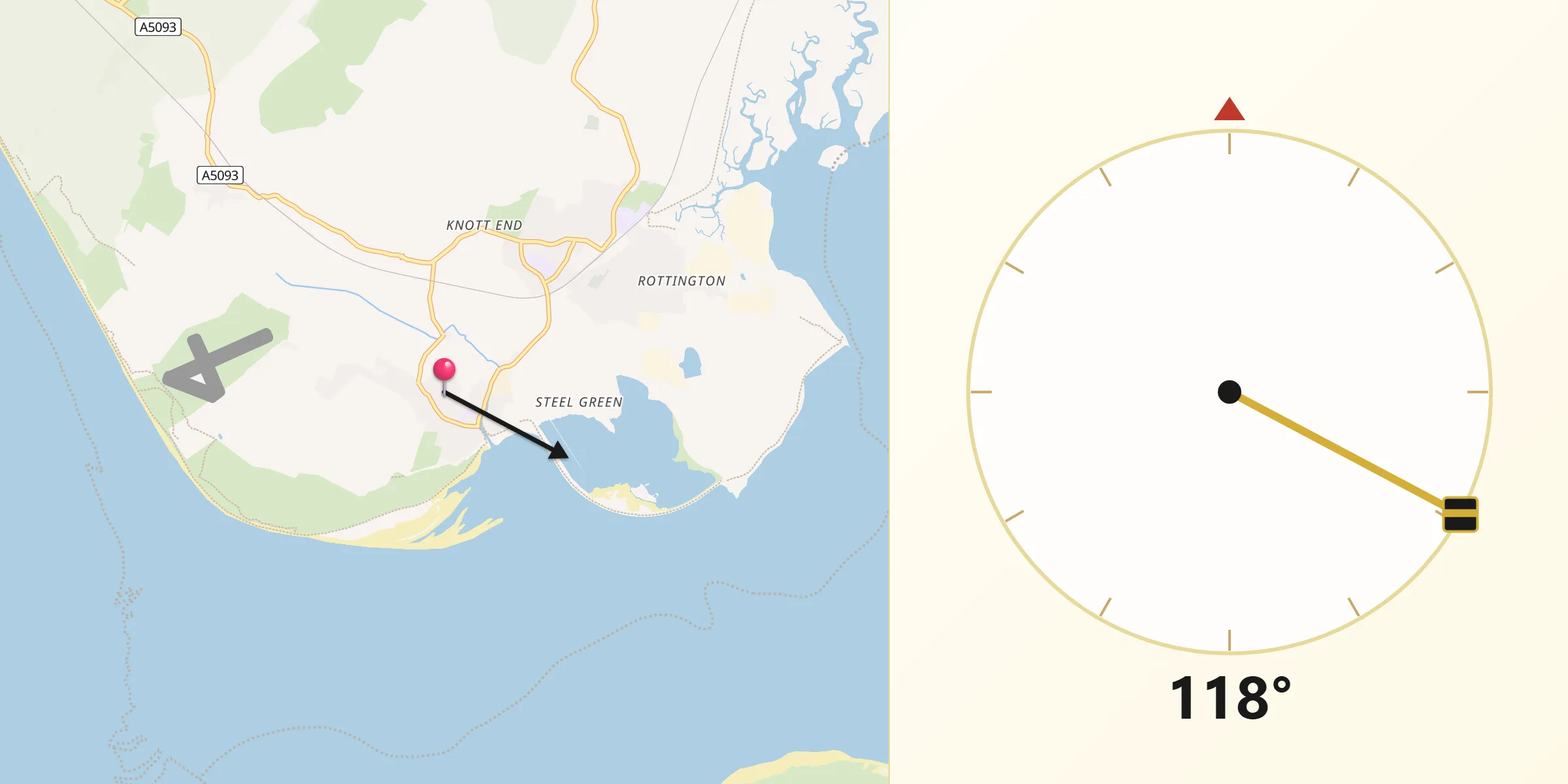 Qibla Direction from Haverigg