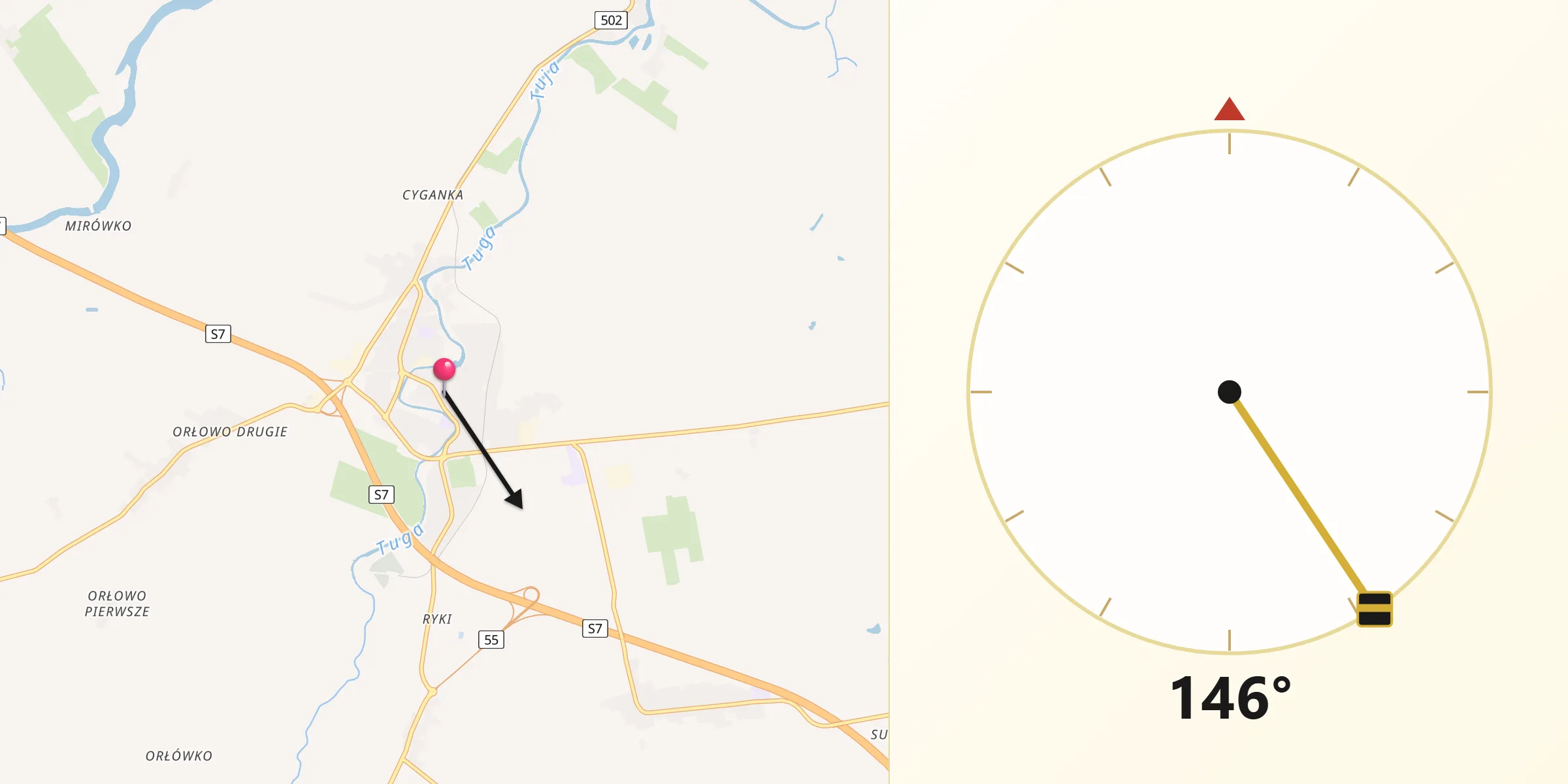 Kierunek Qibla z Nowy Dwór Gdański