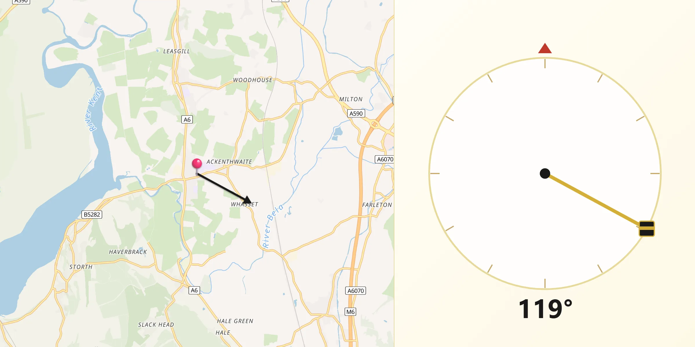Qibla Direction from Milnthorpe