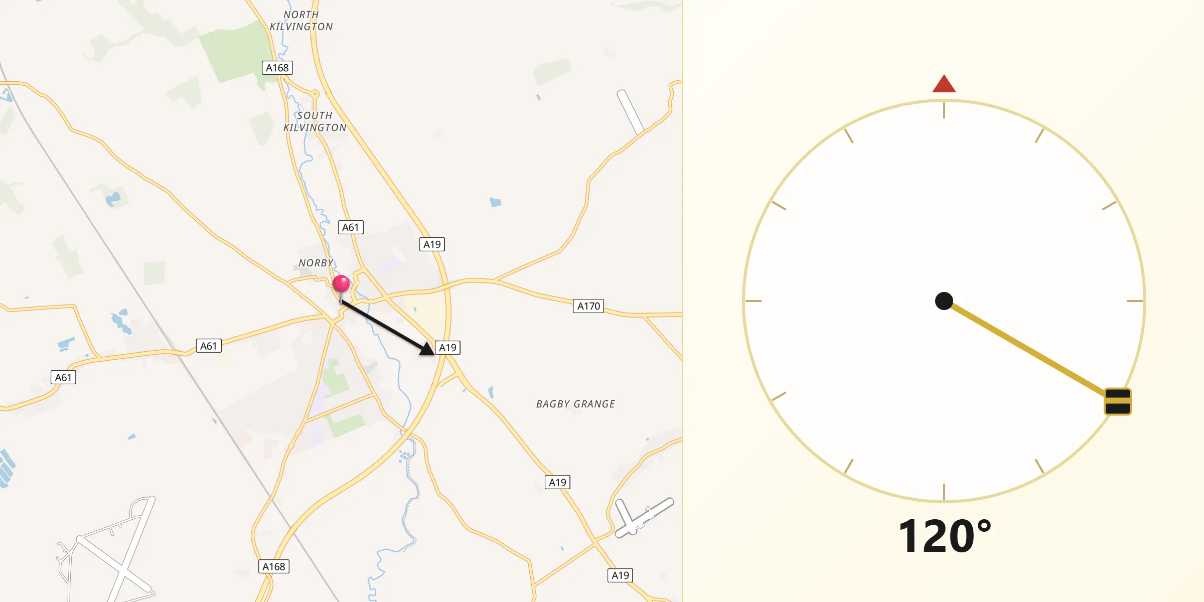 Qibla Direction from Thirsk