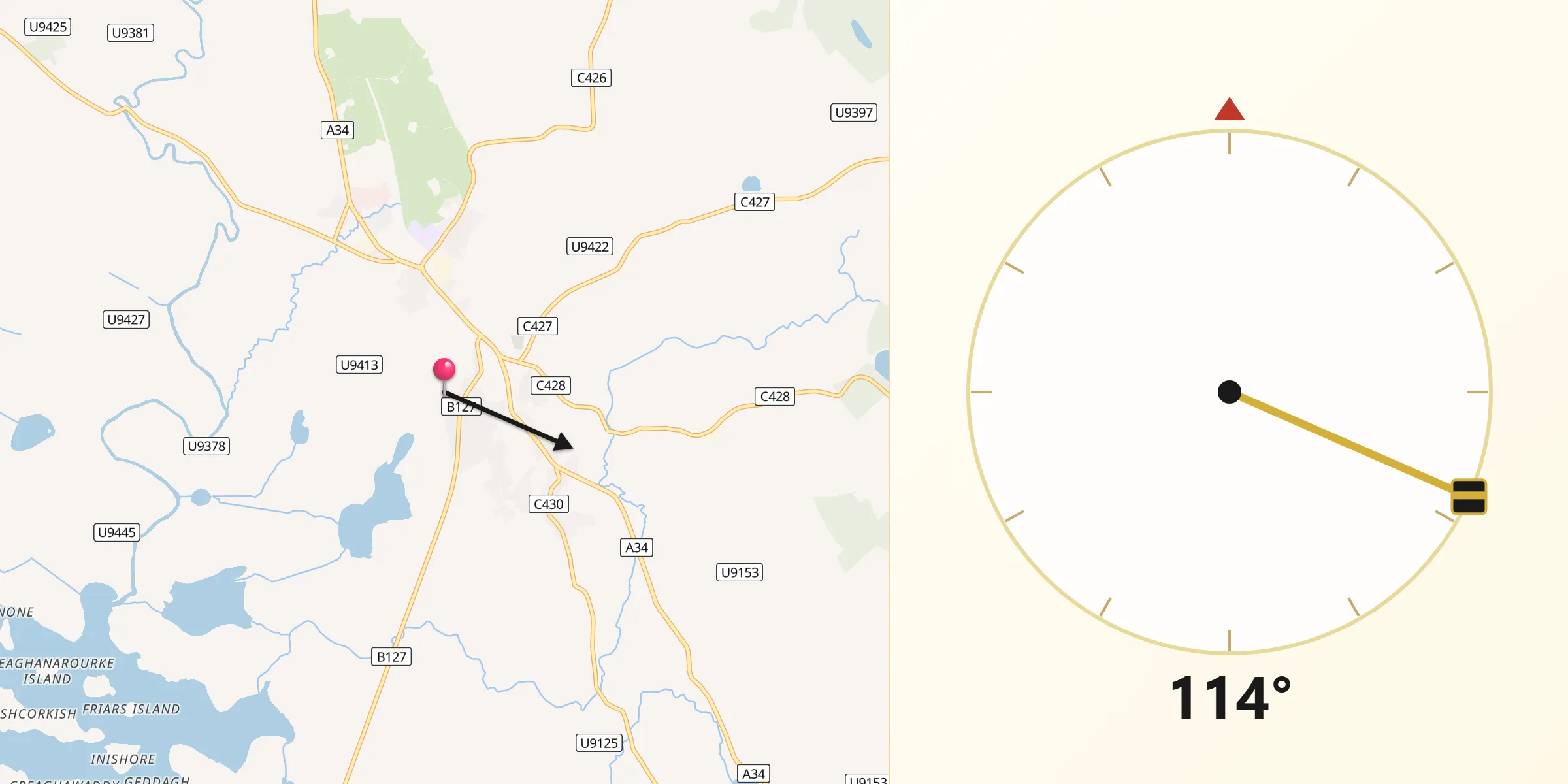 Qibla Direction from Lisnaskea