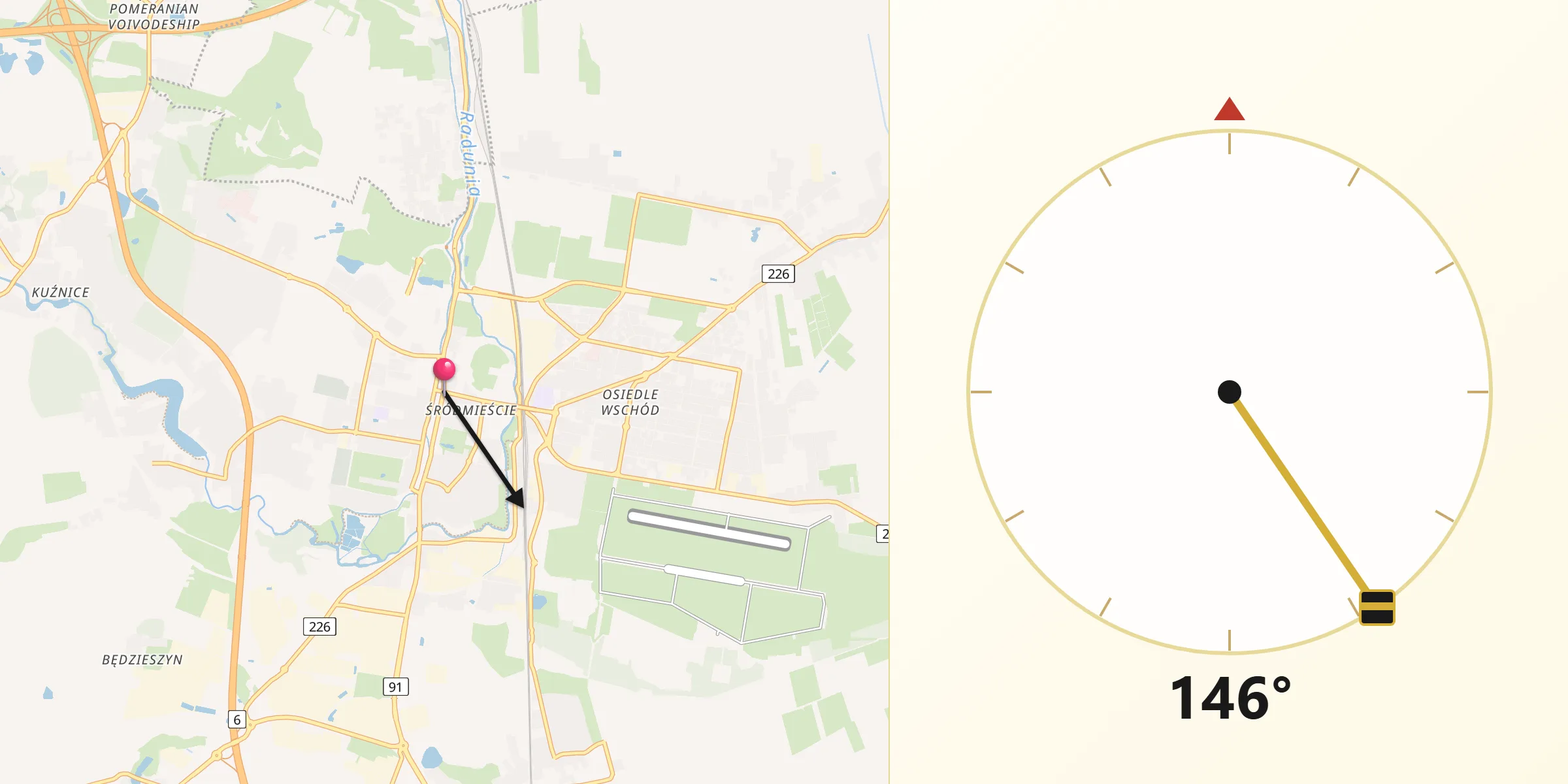 Kierunek Qibla z Pruszcz Gdański