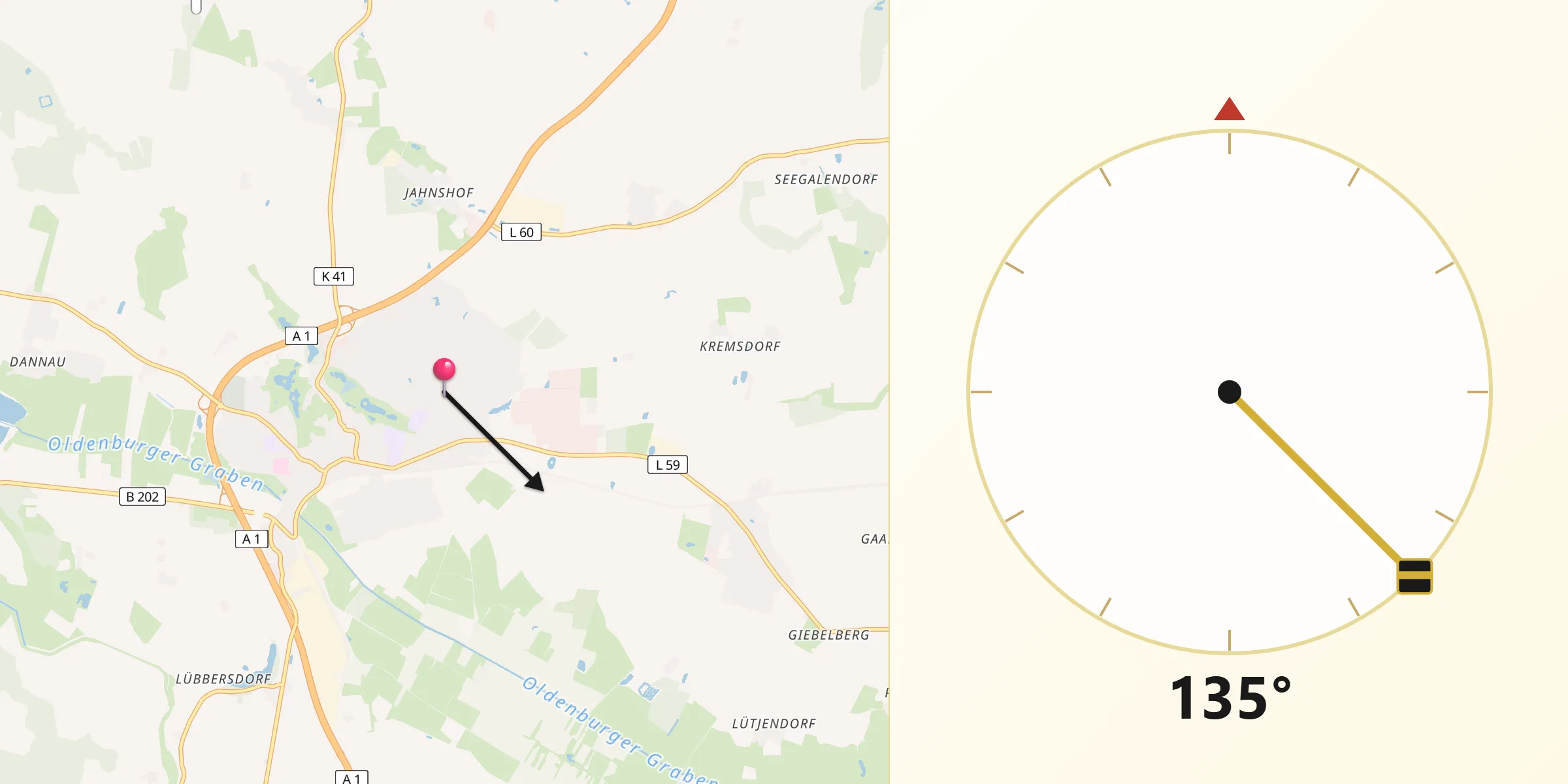 Qibla-Richtung von Oldenburg in Holstein