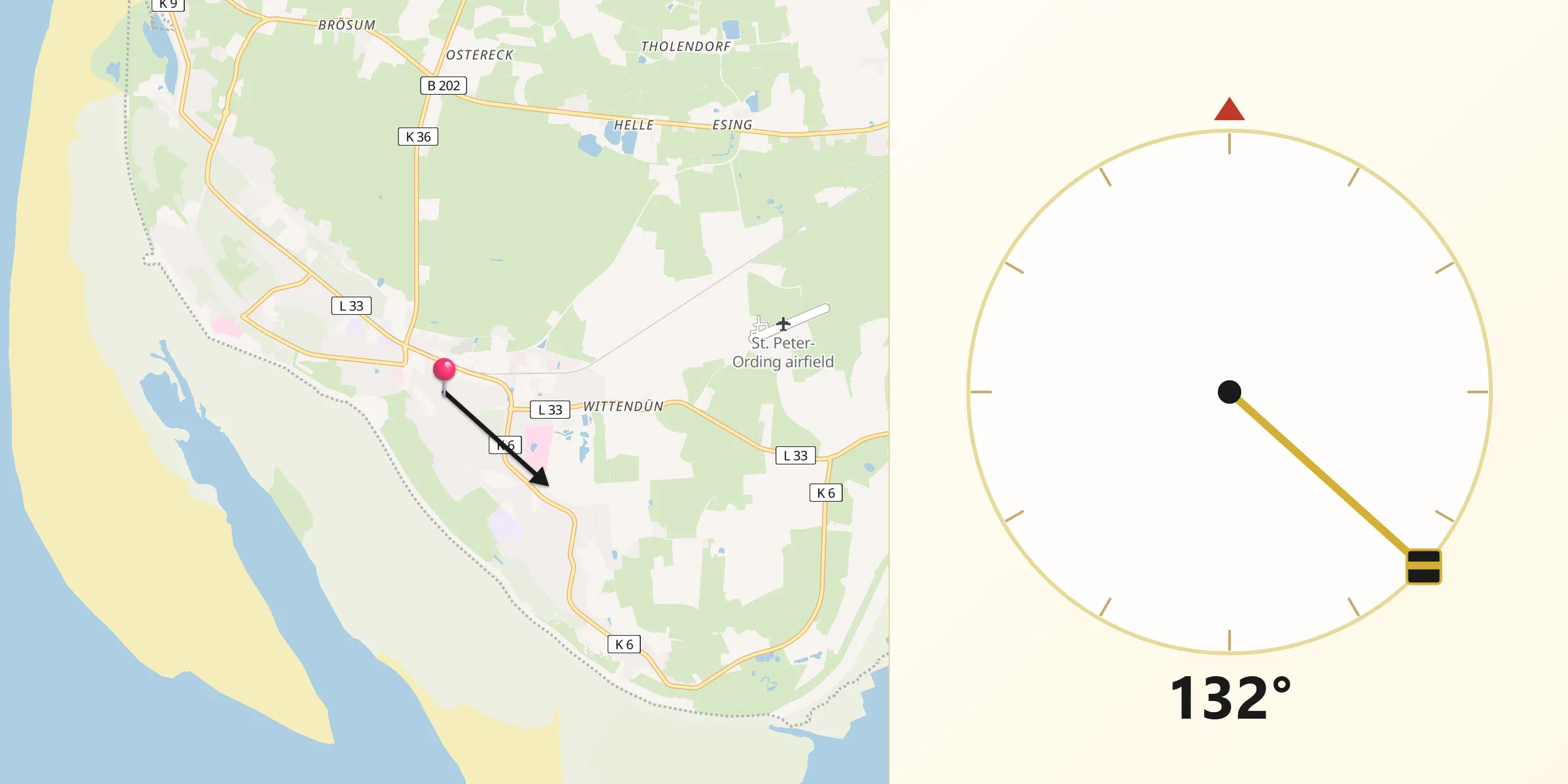 Qibla-Richtung von Sankt Peter-Ording