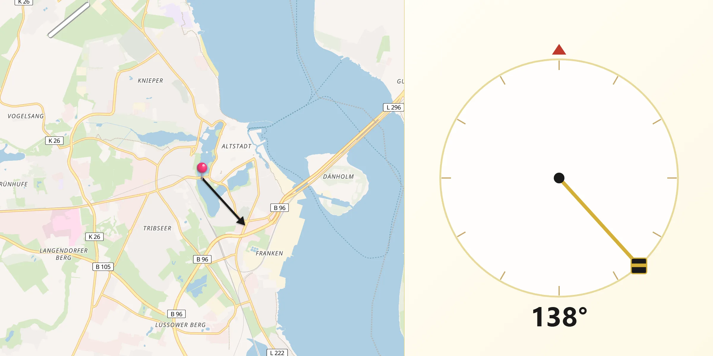 Qibla-Richtung von Stralsund