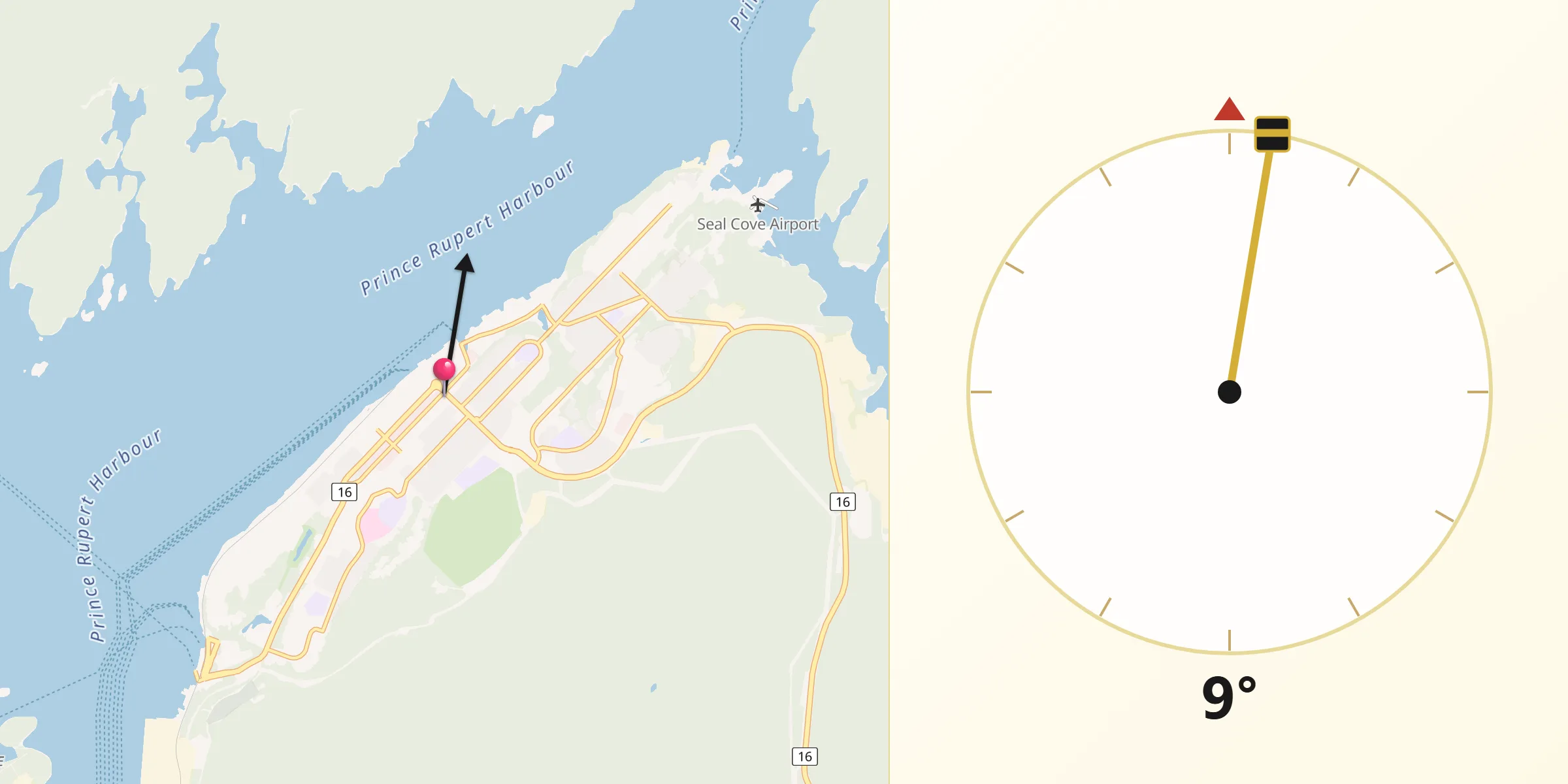 Qibla Direction from Prince Rupert