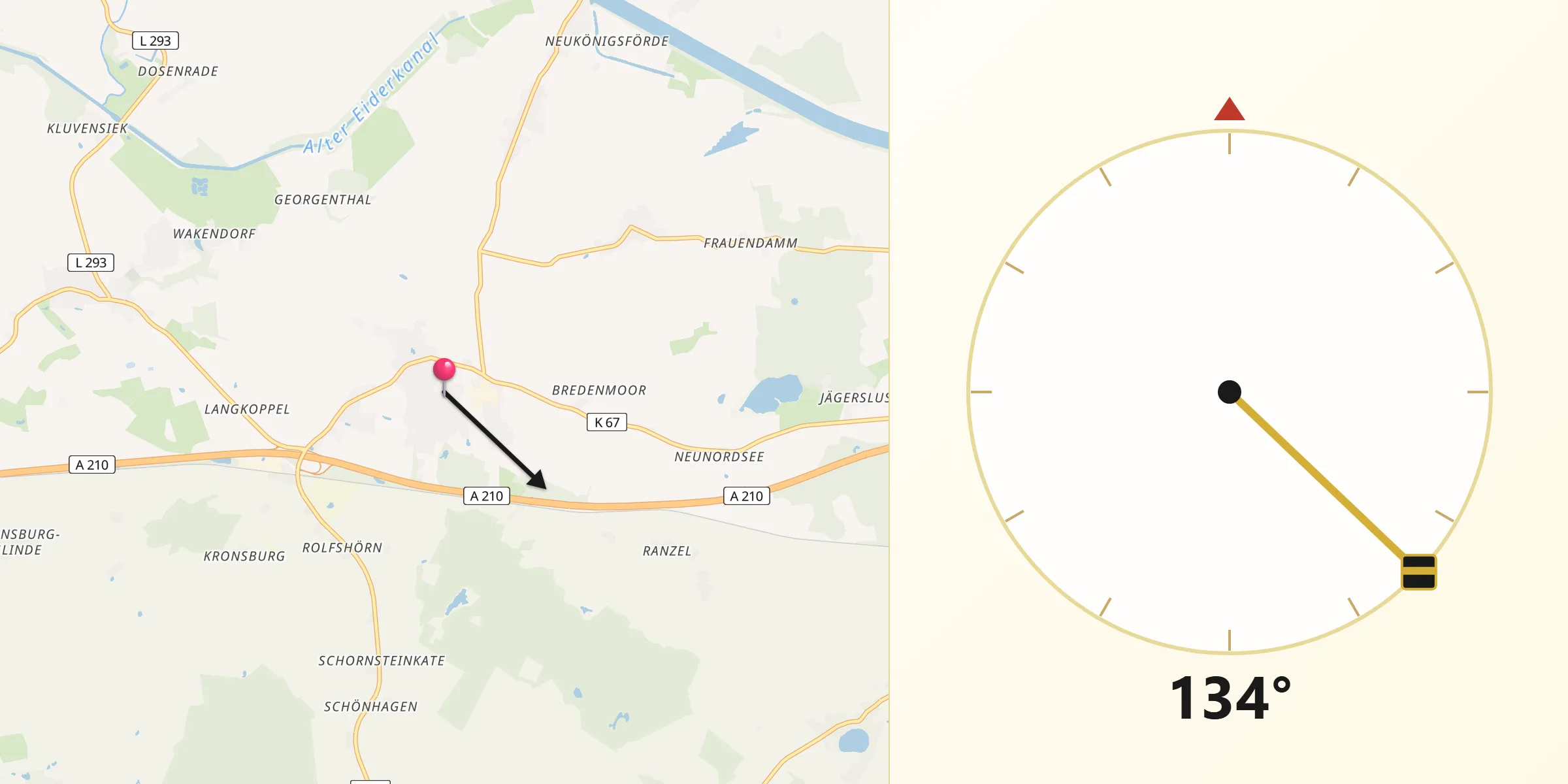 Qibla-Richtung von Bredenbek