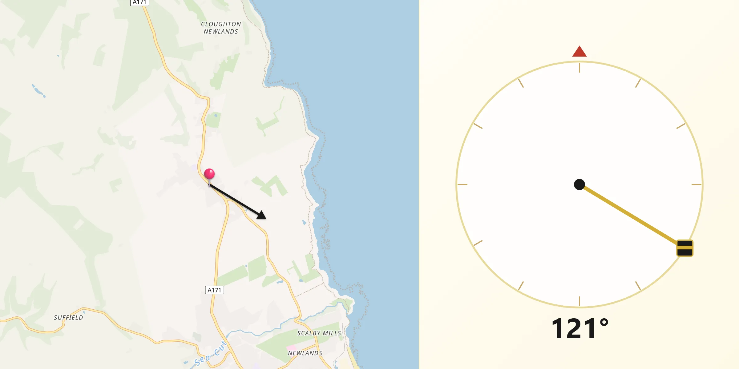 Qibla Direction from Burniston