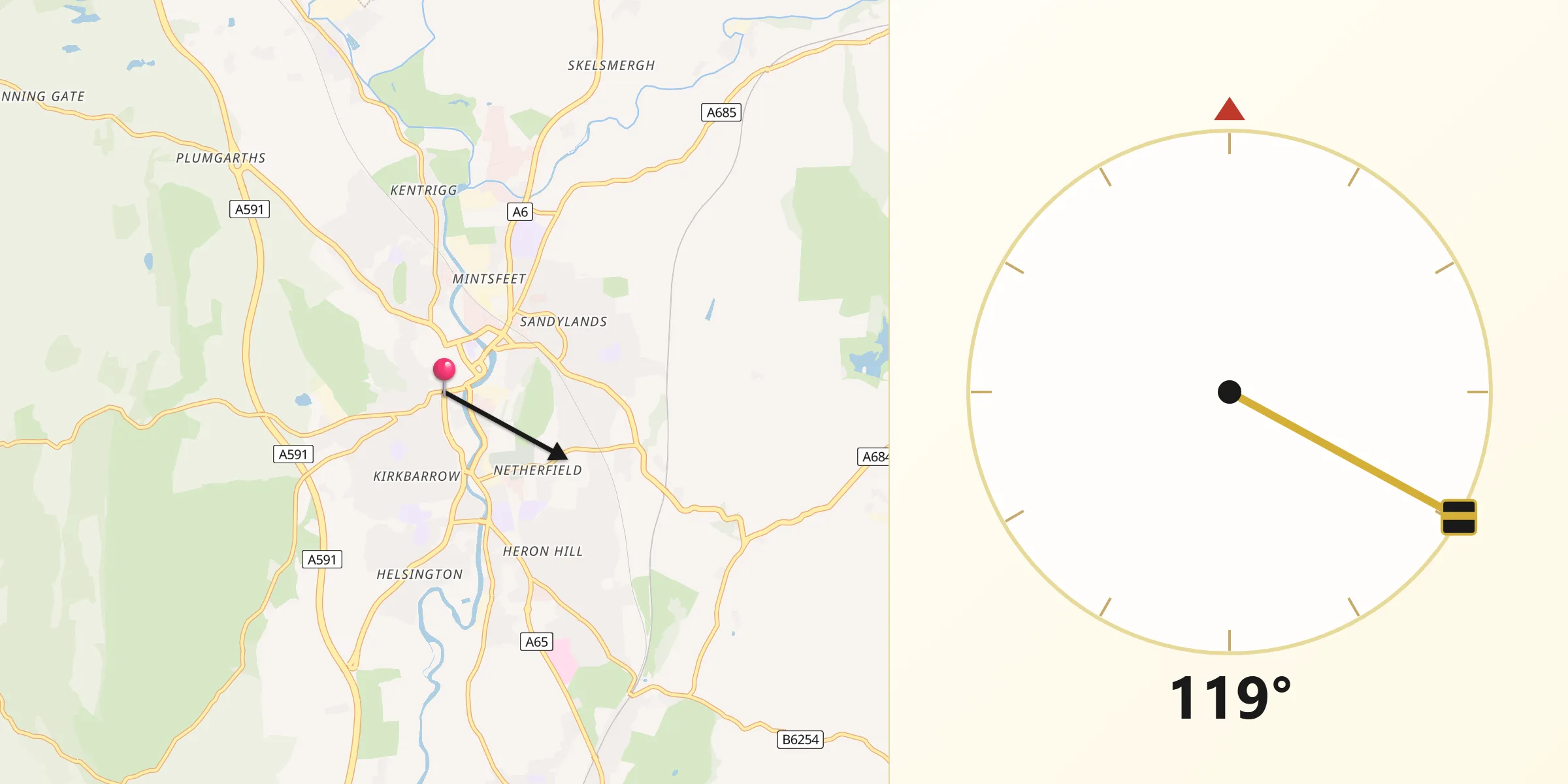 Qibla Direction from Kendal