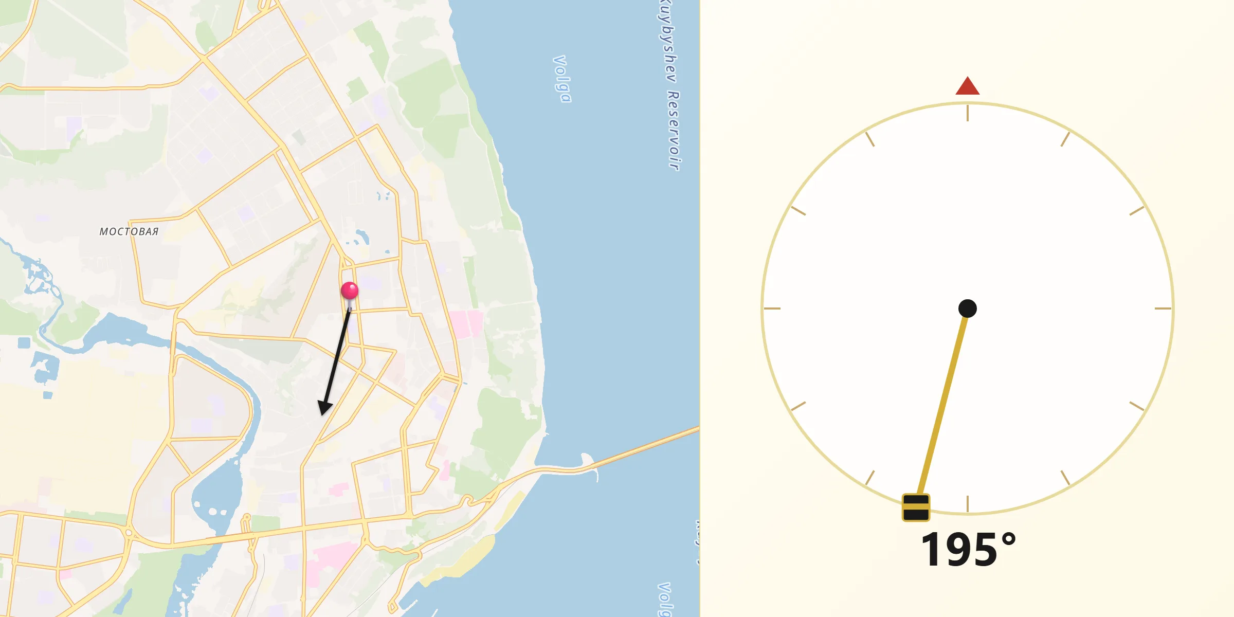 Direction vers la Qibla depuis Oulianovsk
