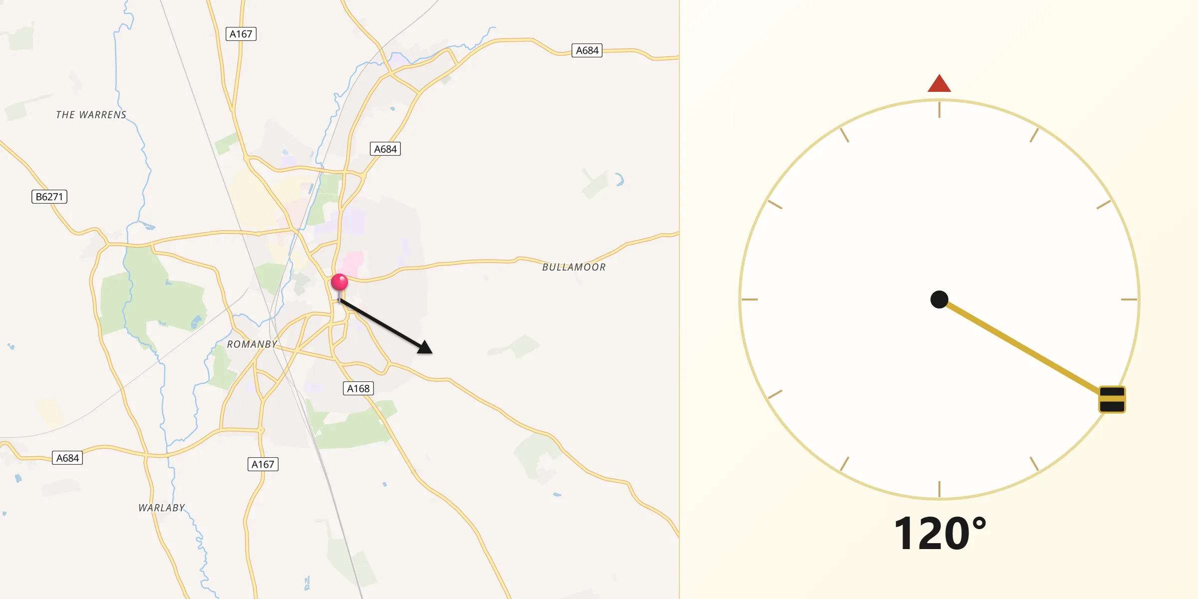 Qibla Direction from Northallerton