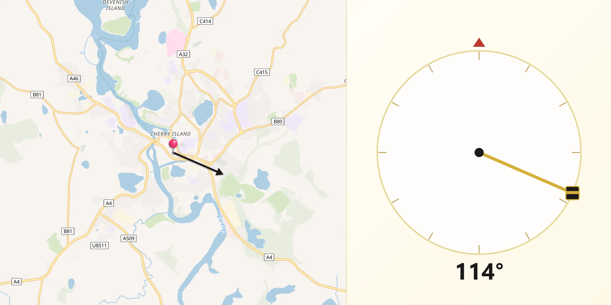 Qibla Direction from Enniskillen