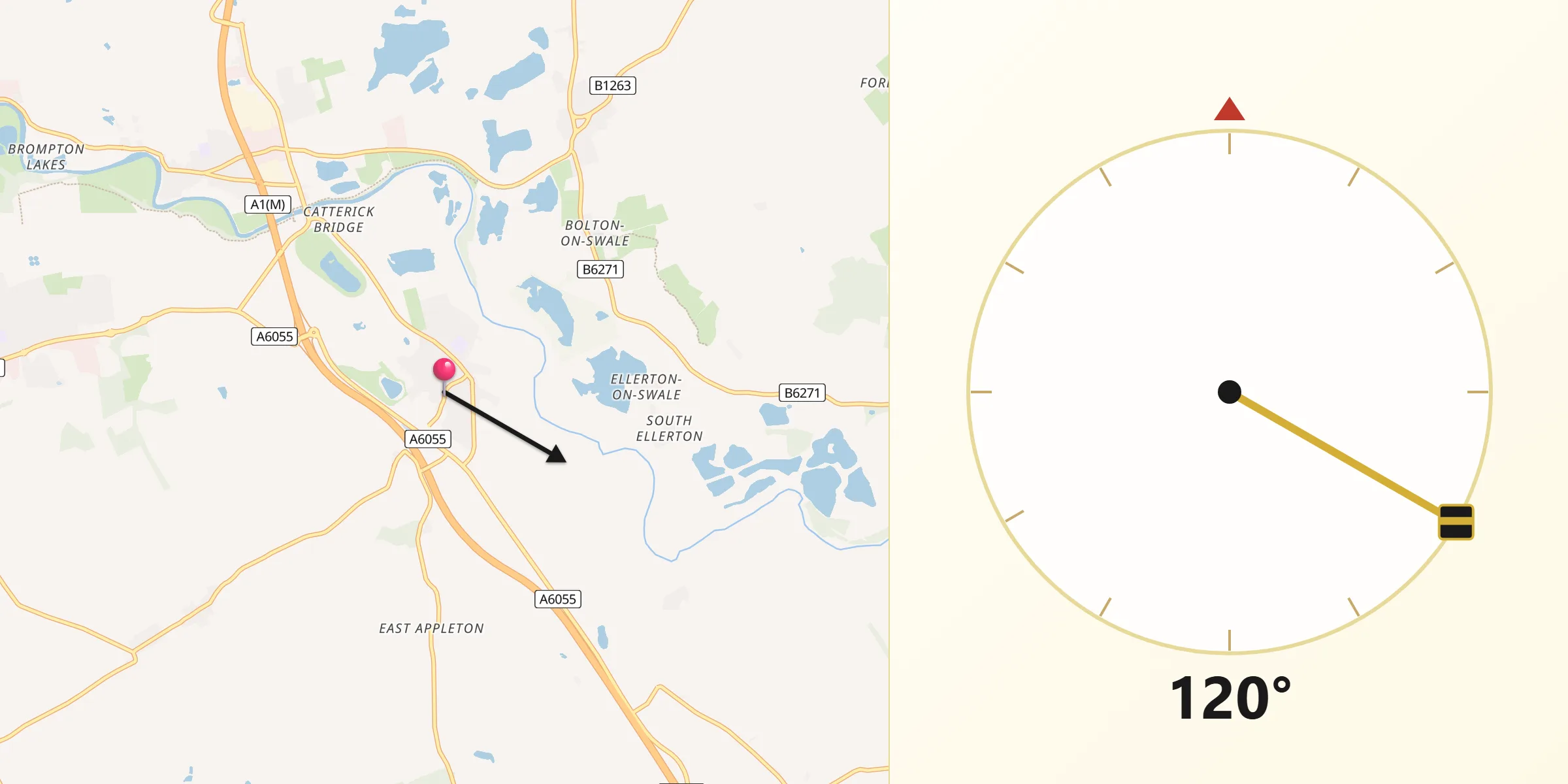 Qibla Direction from Catterick