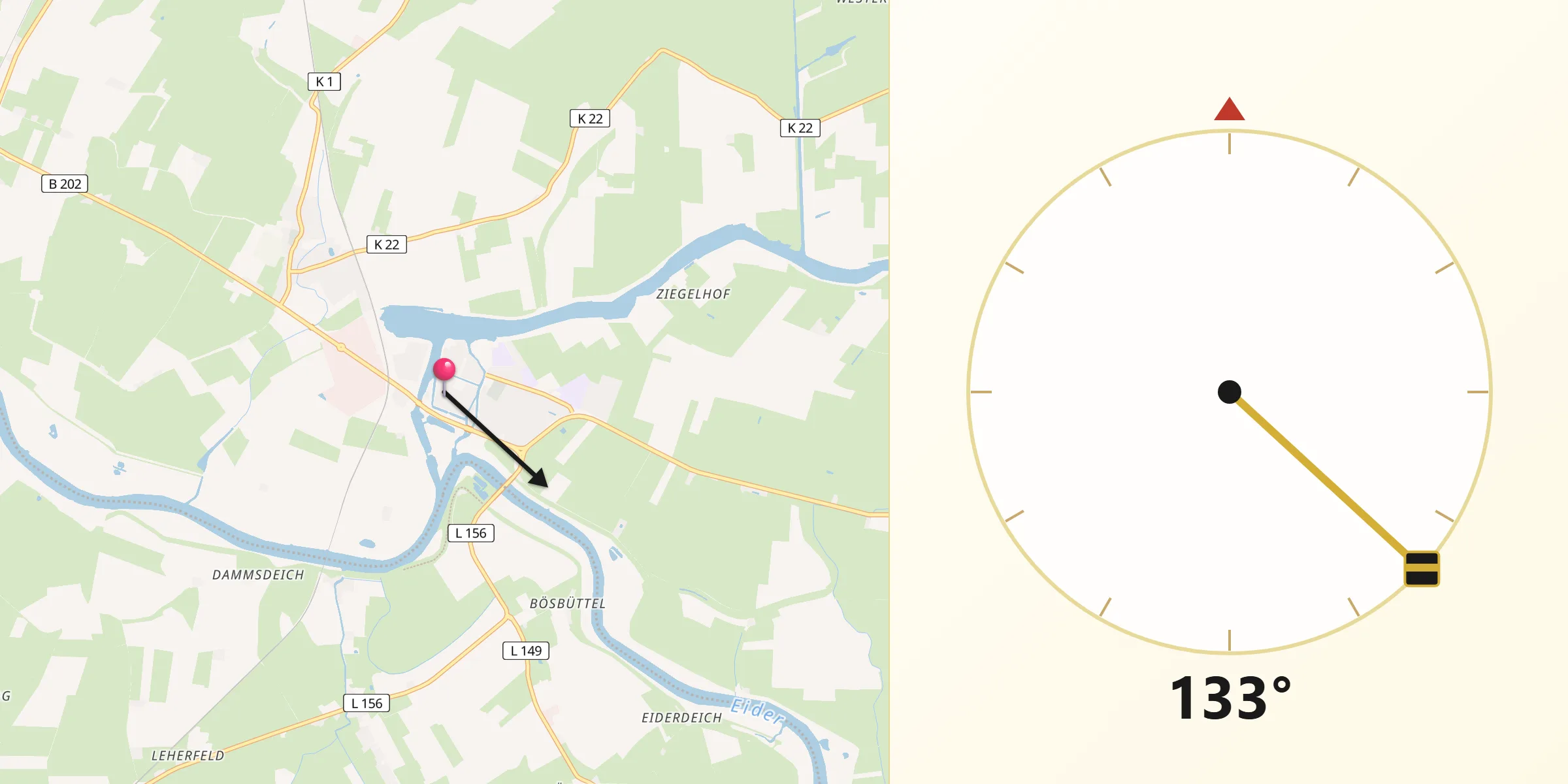 Qibla-Richtung von Friedrichstadt