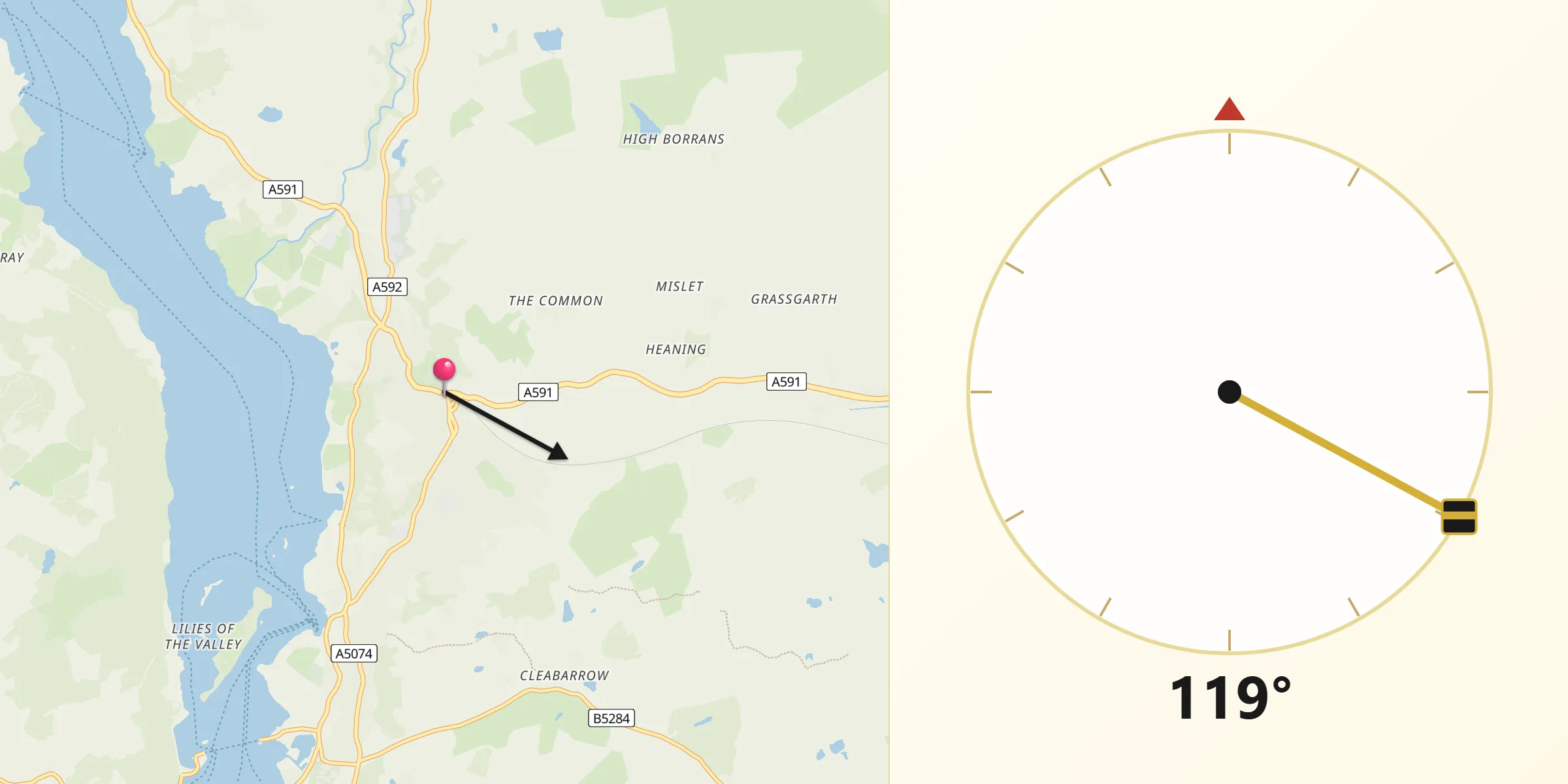 Qibla Direction from Windermere