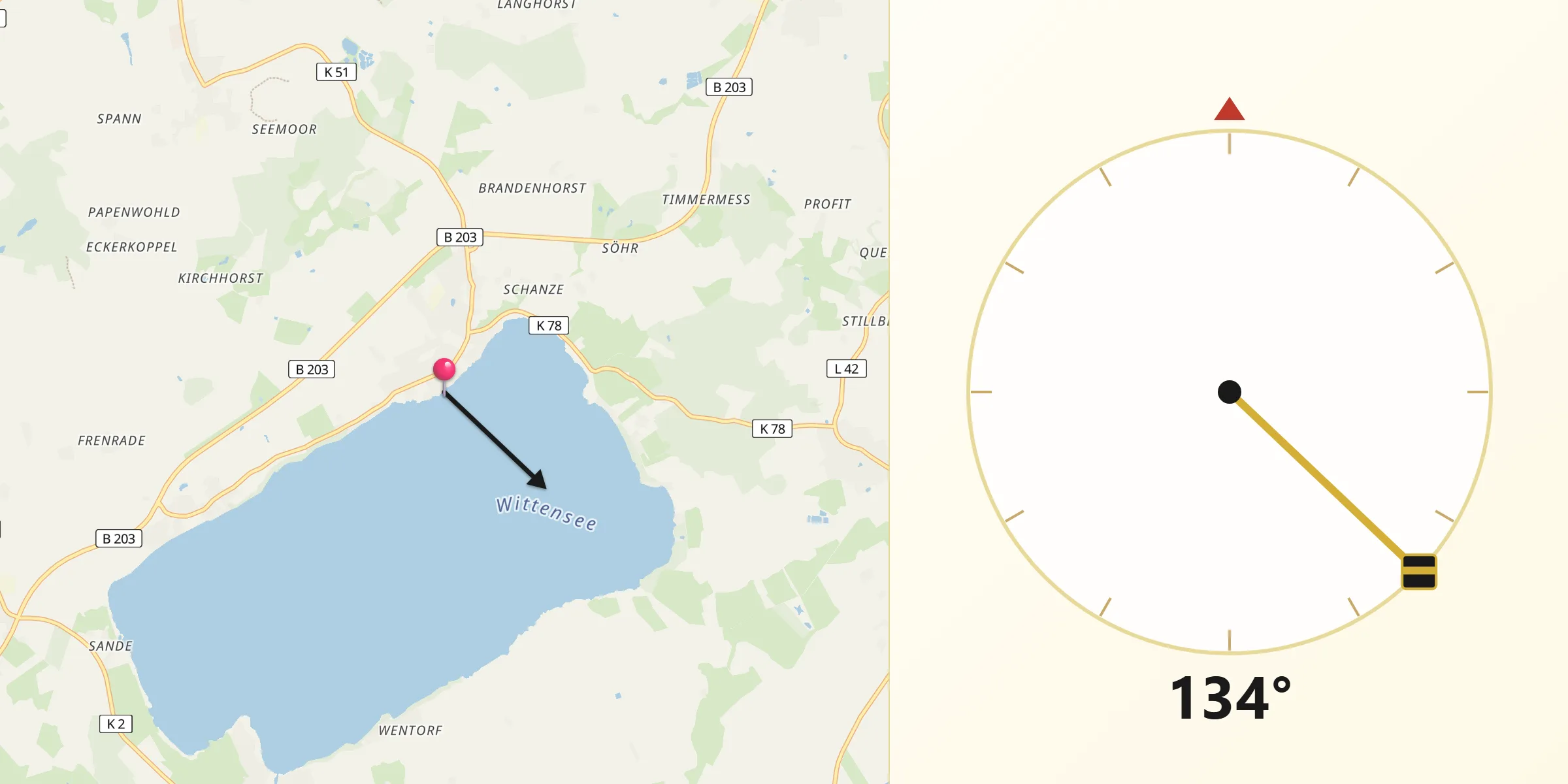 Qibla-Richtung von Groß Wittensee