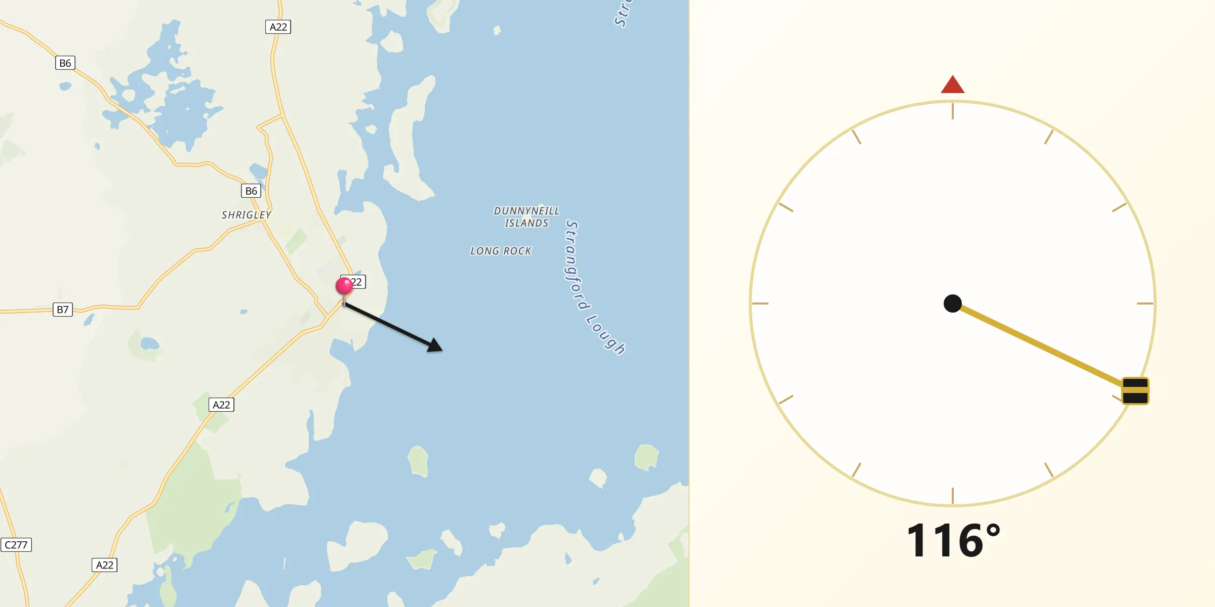Qibla Direction from Killyleagh