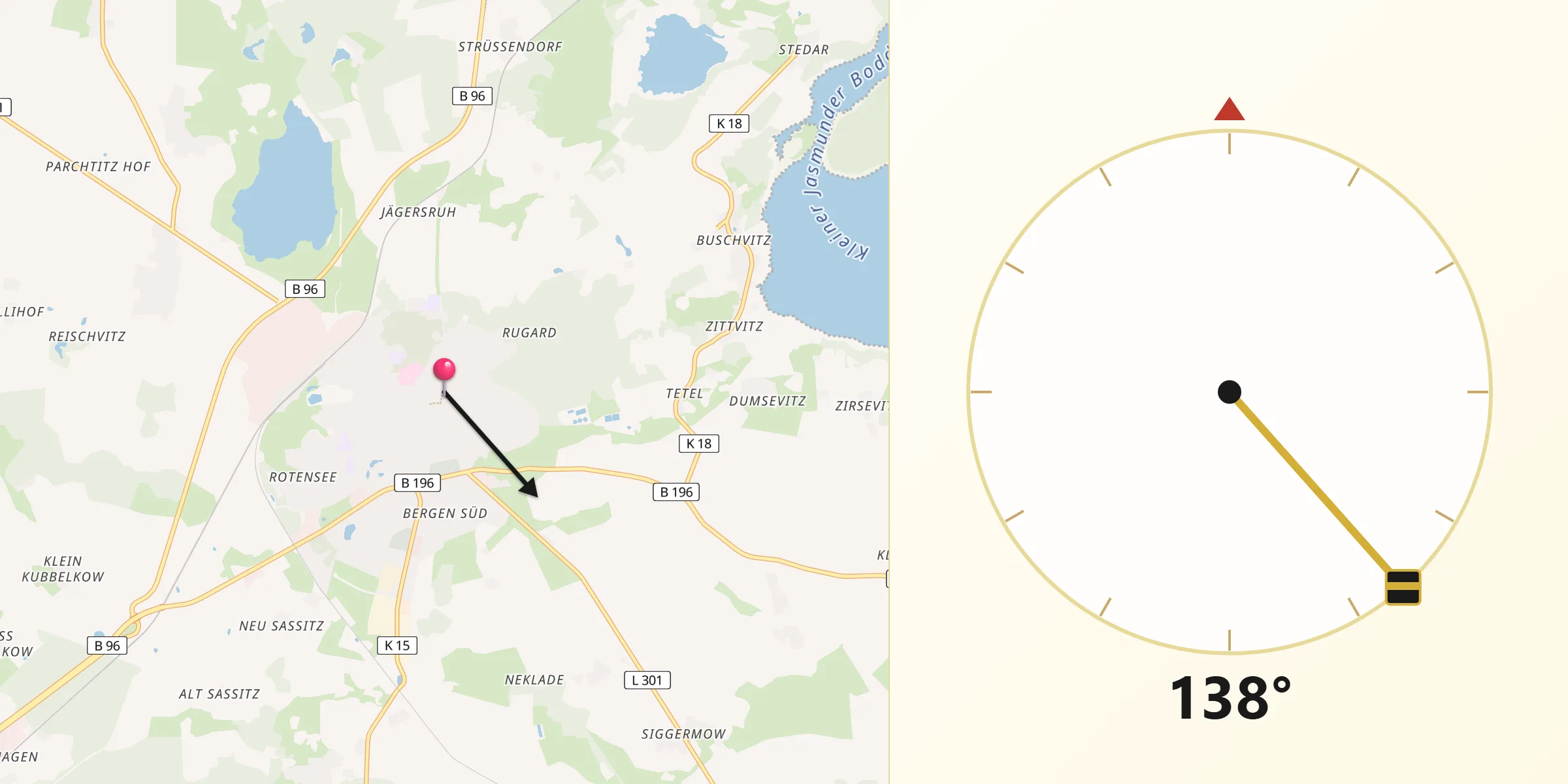Qibla-Richtung von Bergen auf Rügen