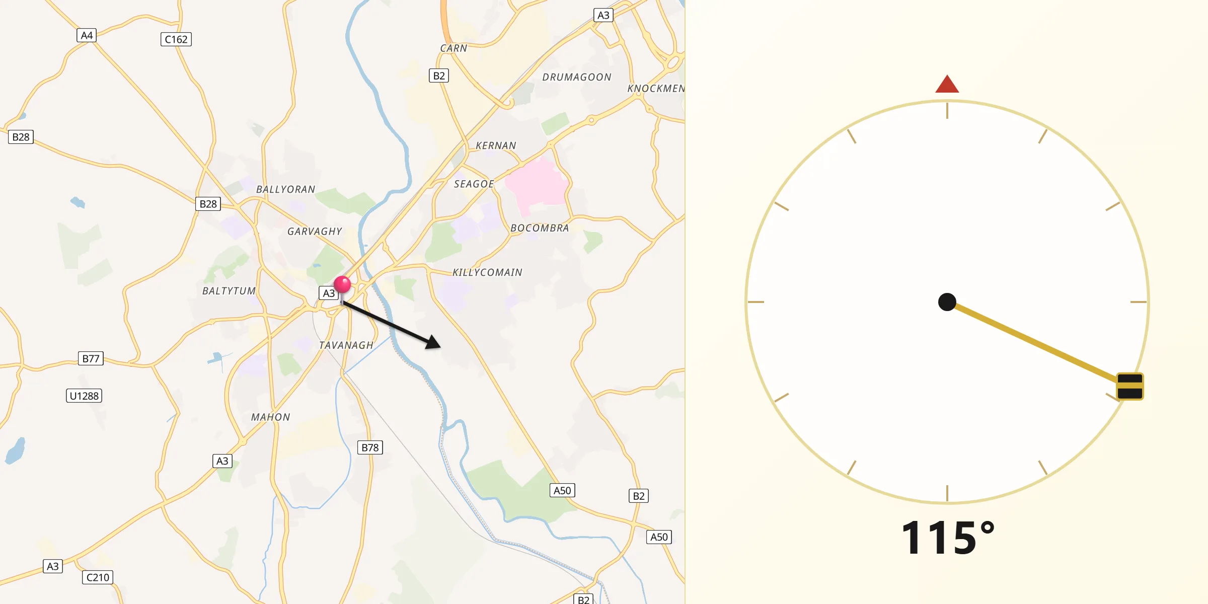Qibla Direction from Portadown