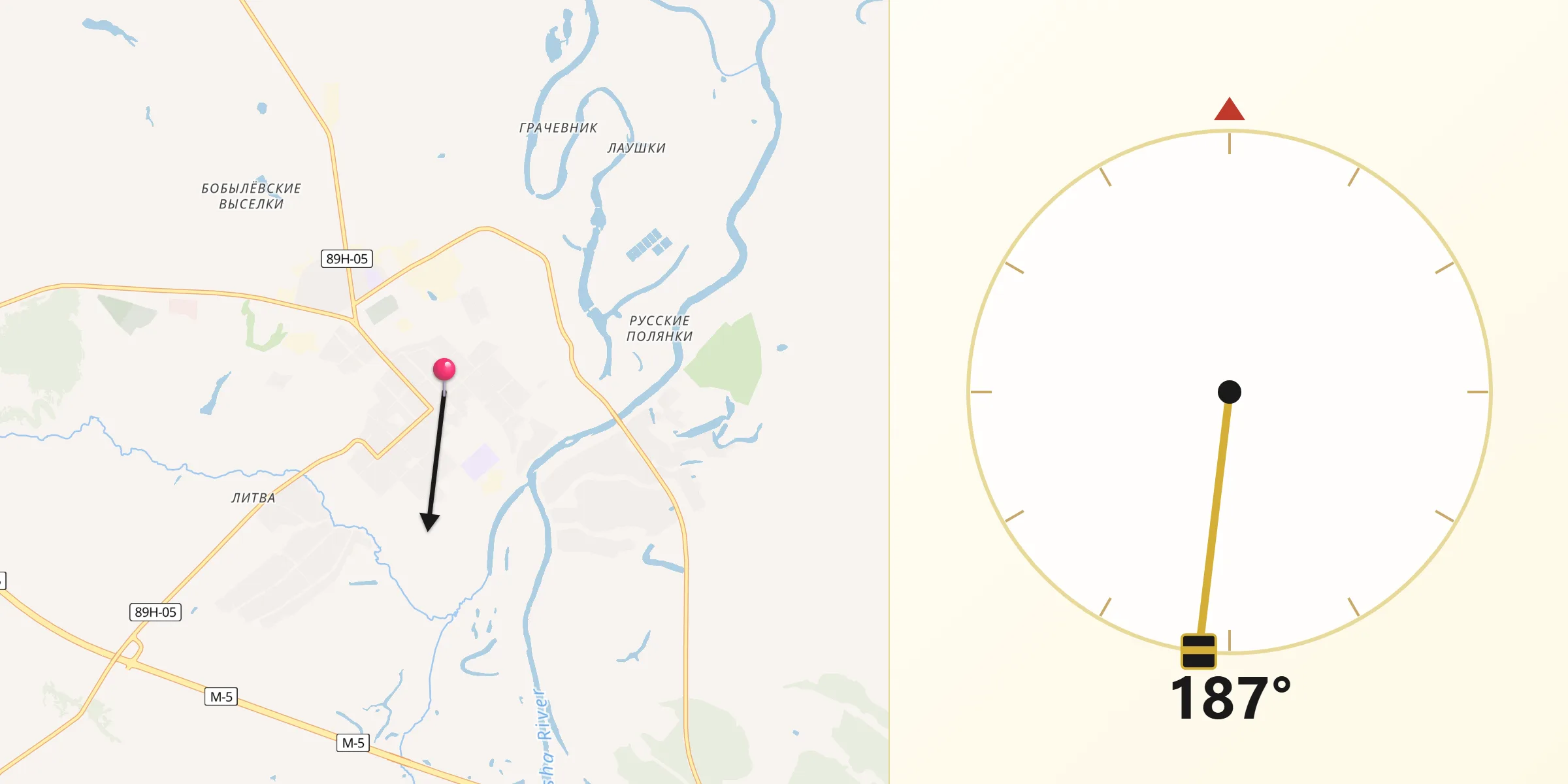 Направление Киблы из Krasnoslobodsk
