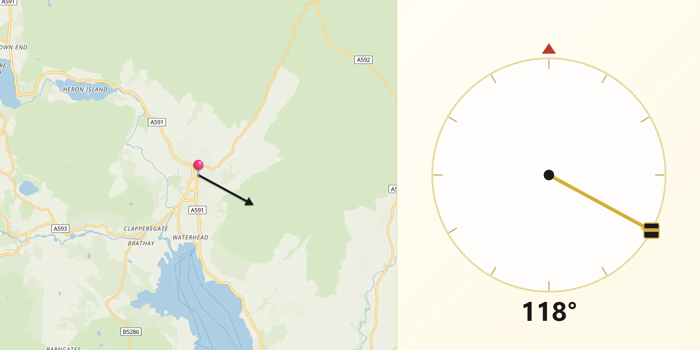 Qibla Direction from Ambleside