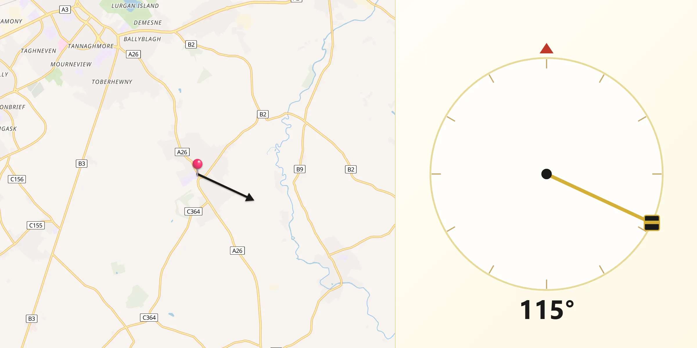 Qibla Direction from Waringstown