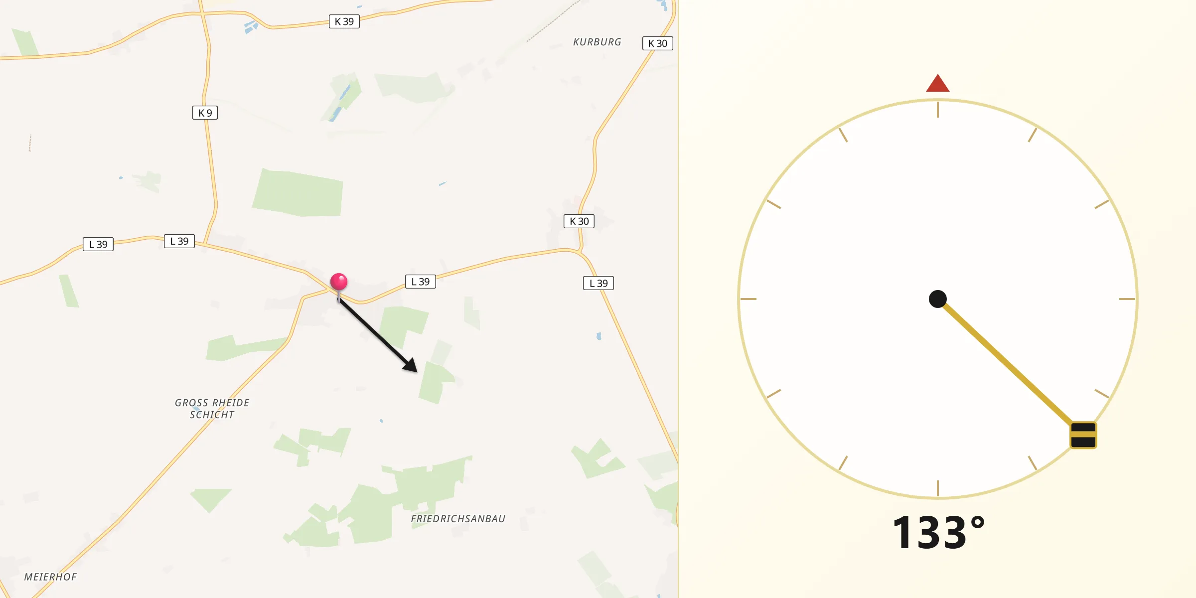Qibla-Richtung von Groß Rheide