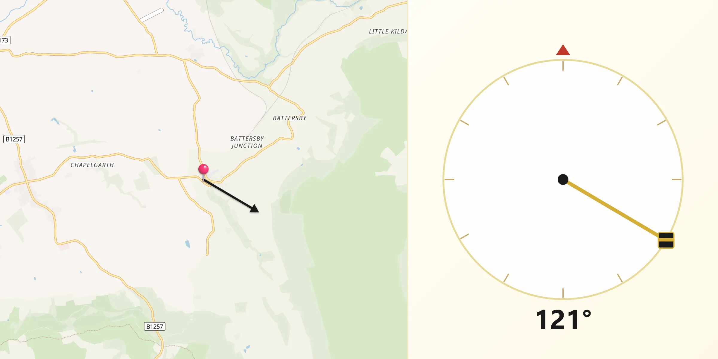 Qibla Direction from Ingleby Greenhow